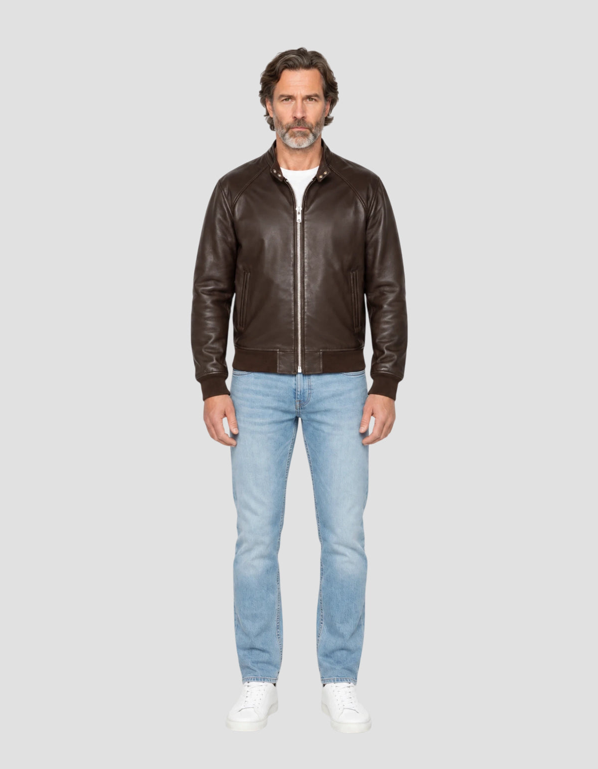 Blouson motard marron, cuir d'agneau-1