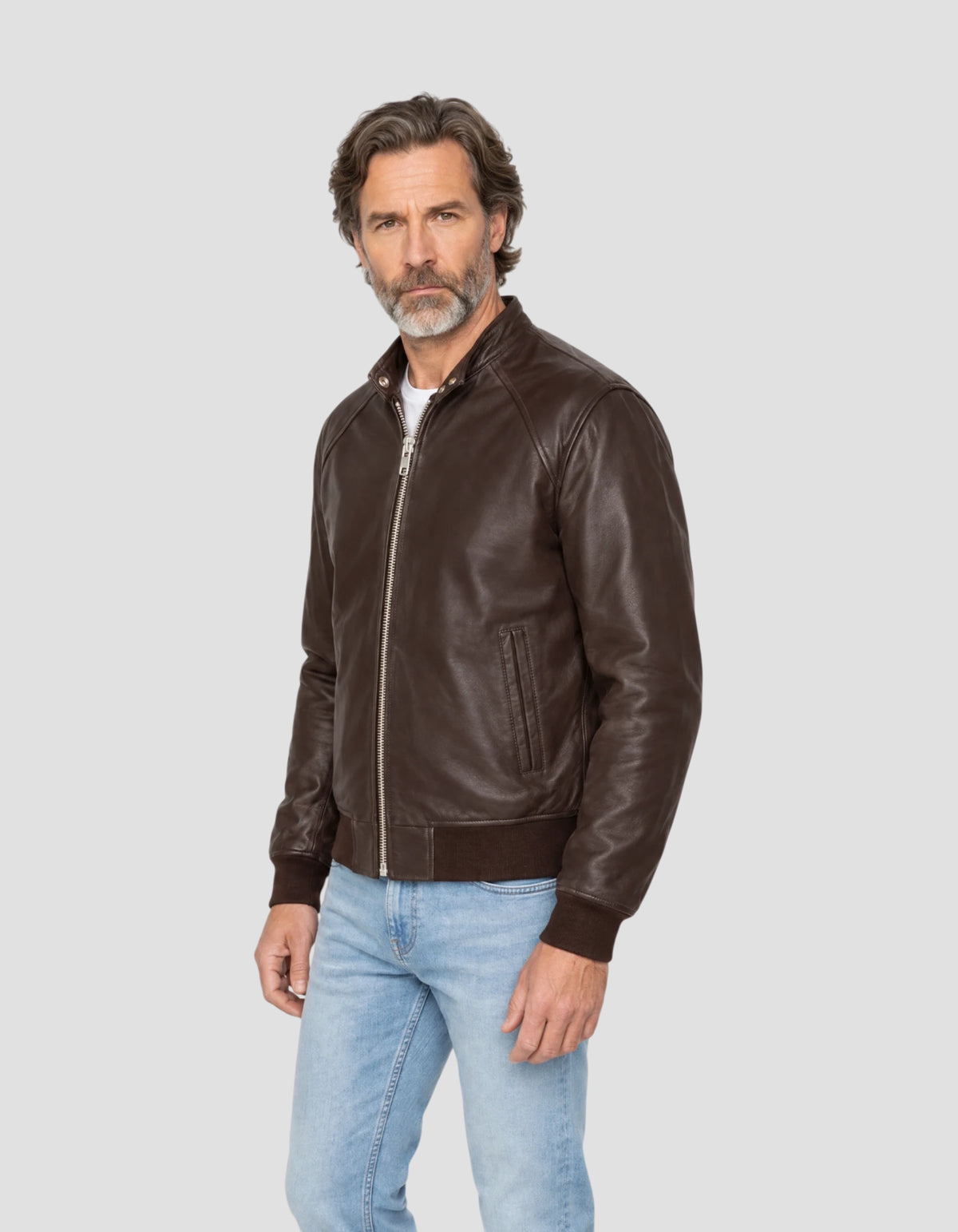 Blouson motard marron, cuir d'agneau