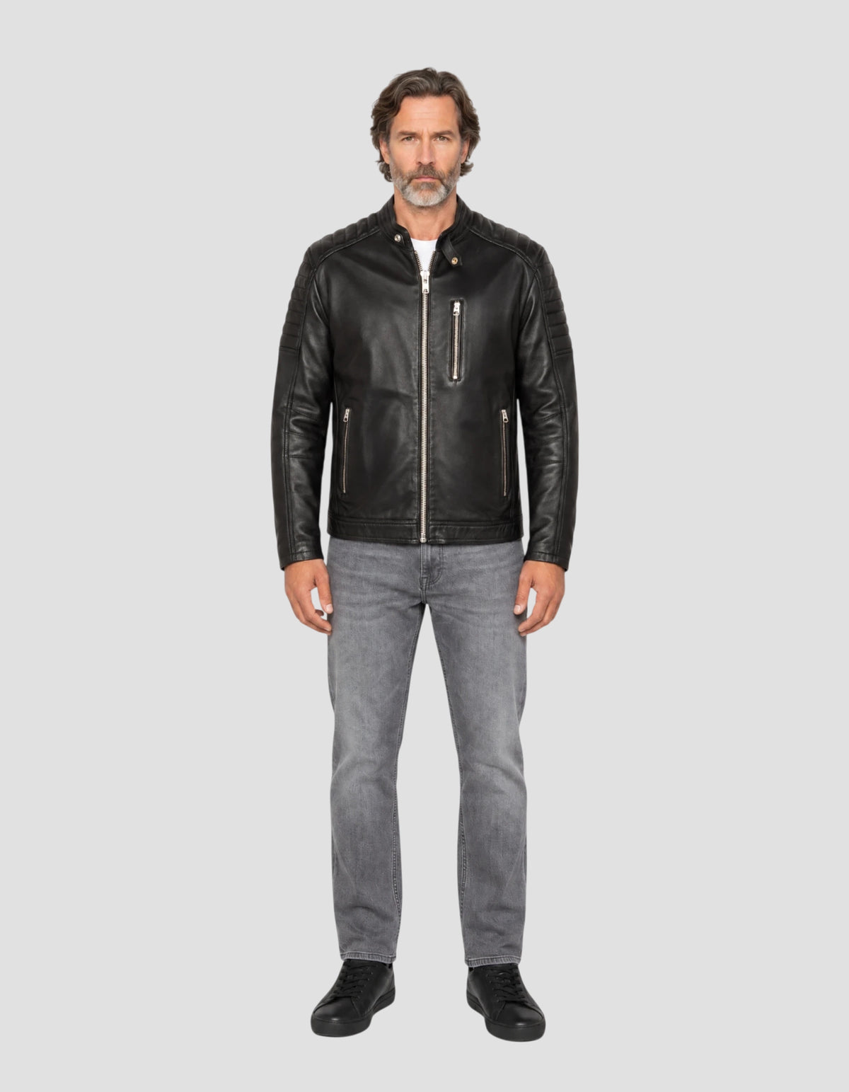 Blouson motard noir, cuir d'agneau-1