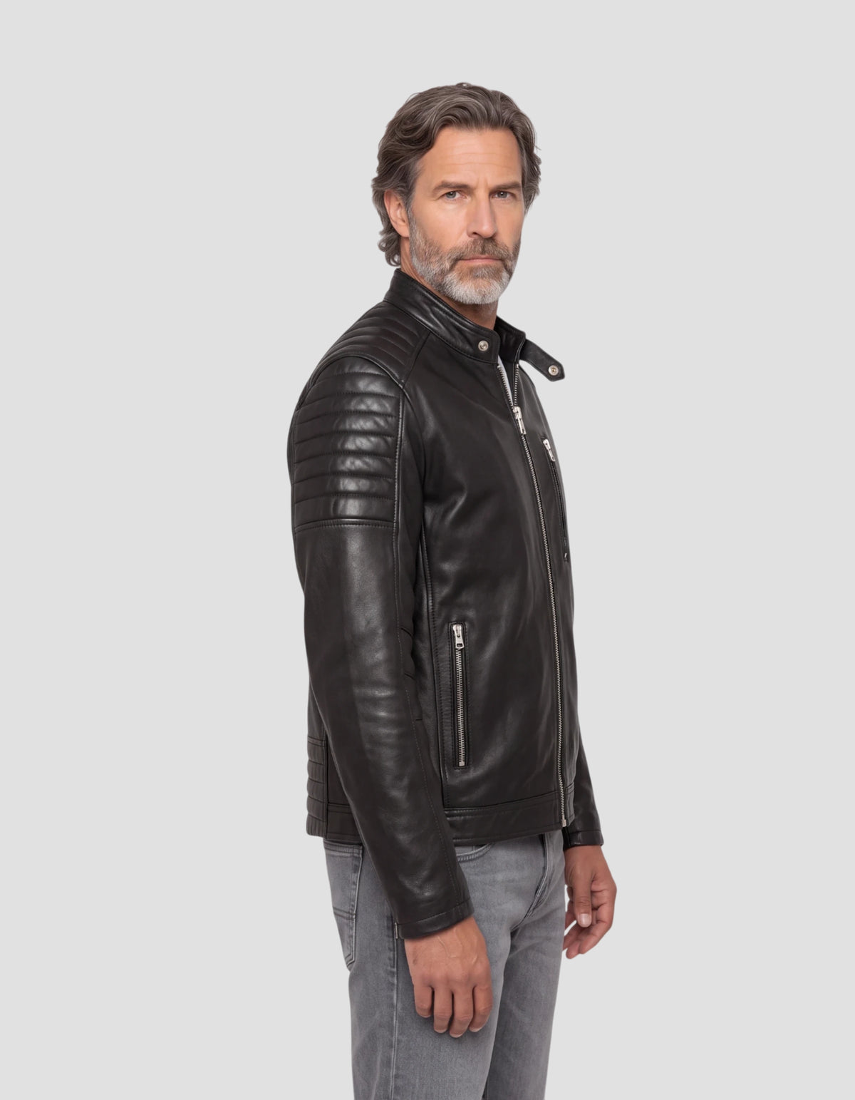 Blouson motard noir, cuir d'agneau-3