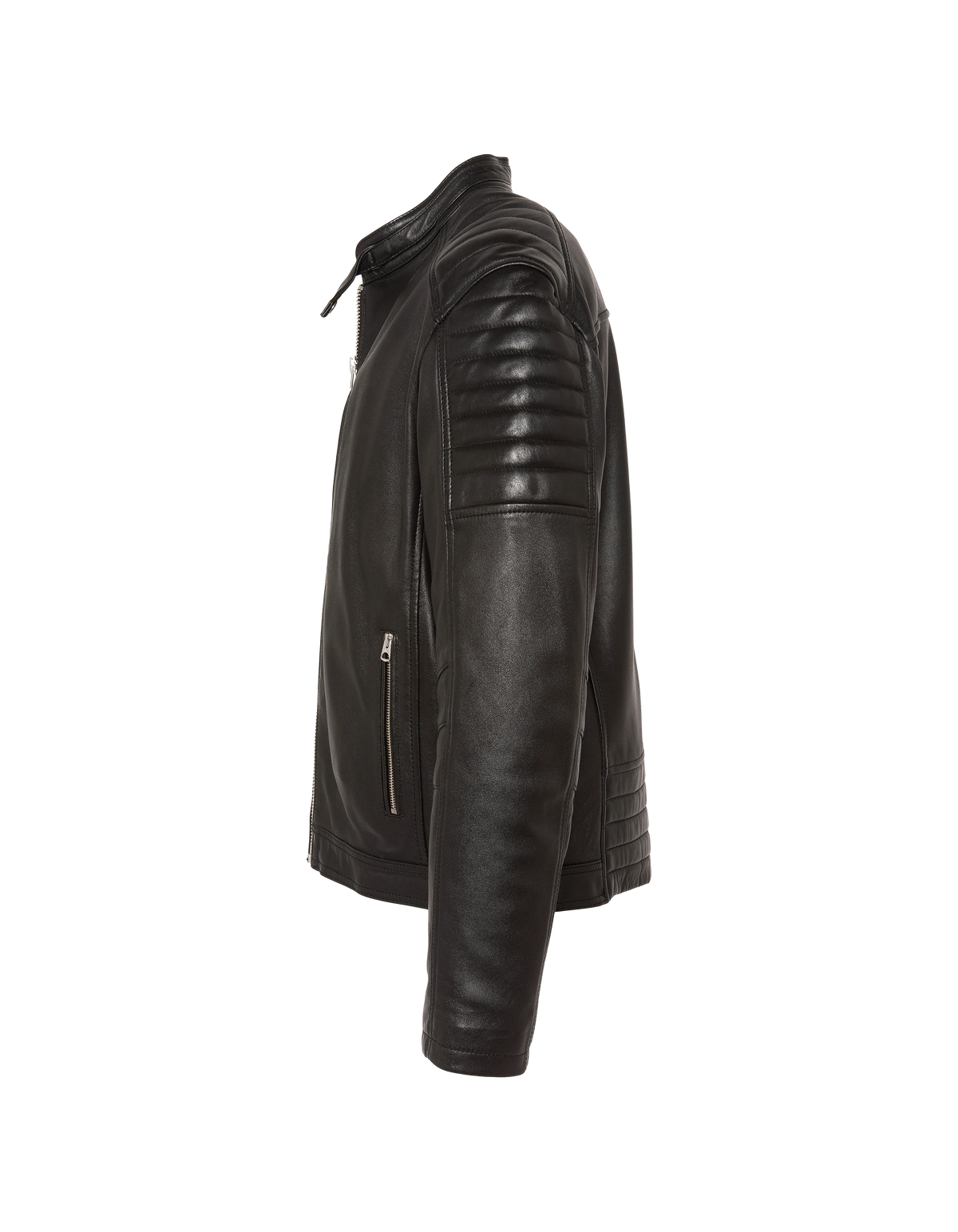 Blouson motard noir, cuir d'agneau