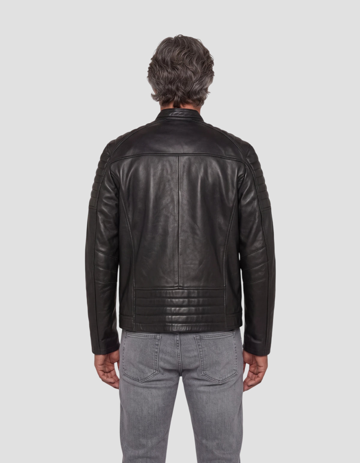 Blouson motard noir, cuir d'agneau