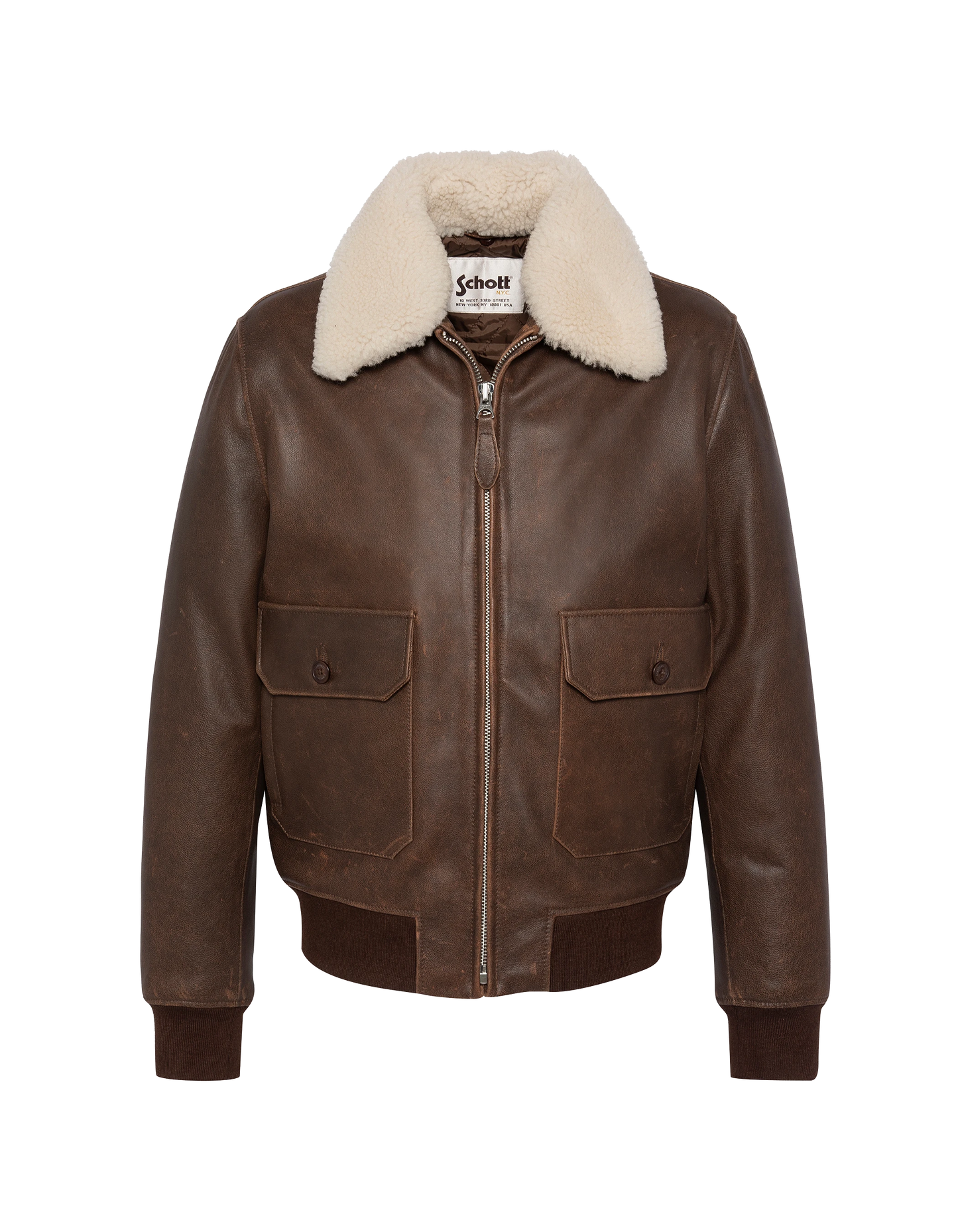 Chaqueta marrón de aviador vintage, cuero de cabra