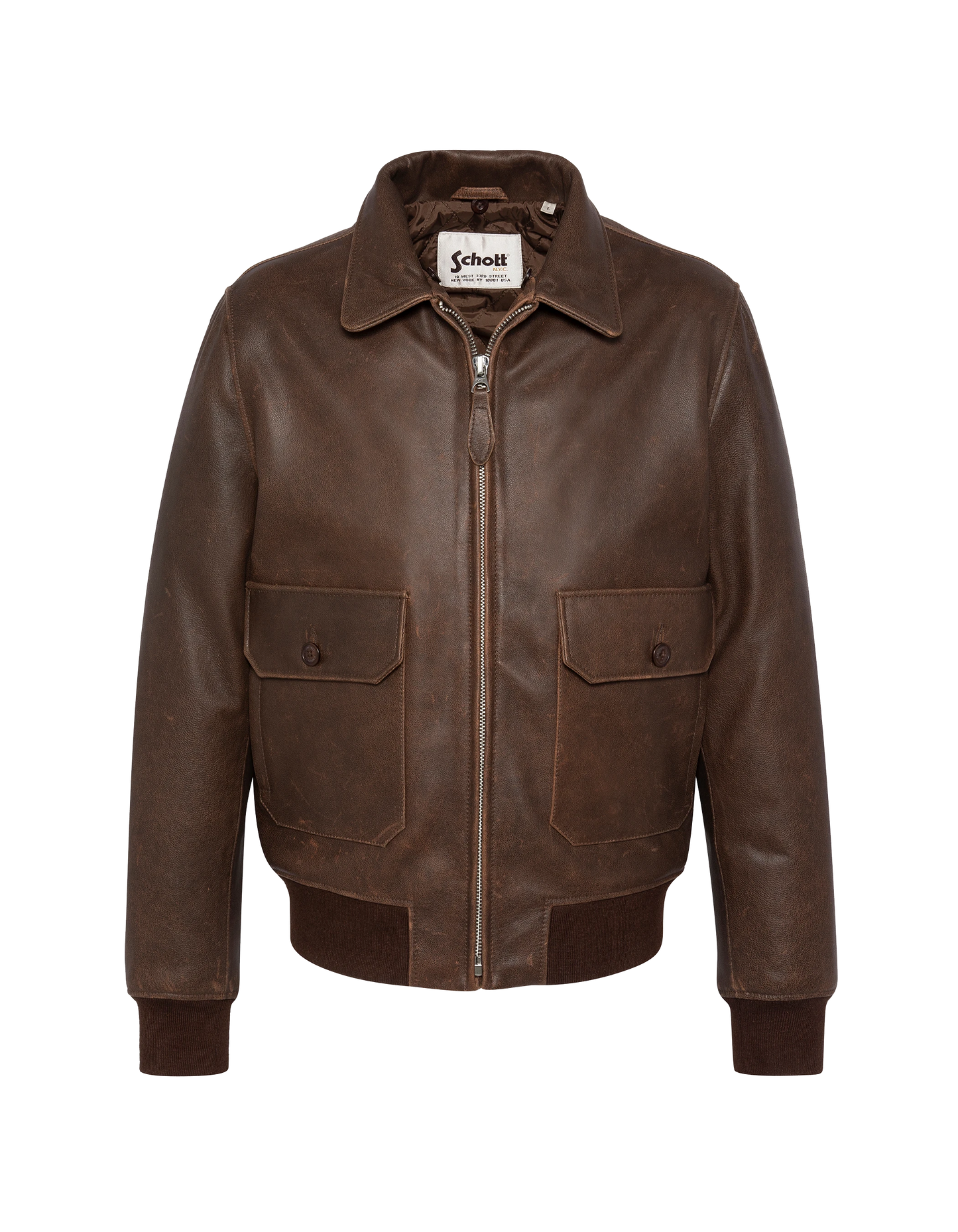 Chaqueta marrón de aviador vintage, cuero de cabra