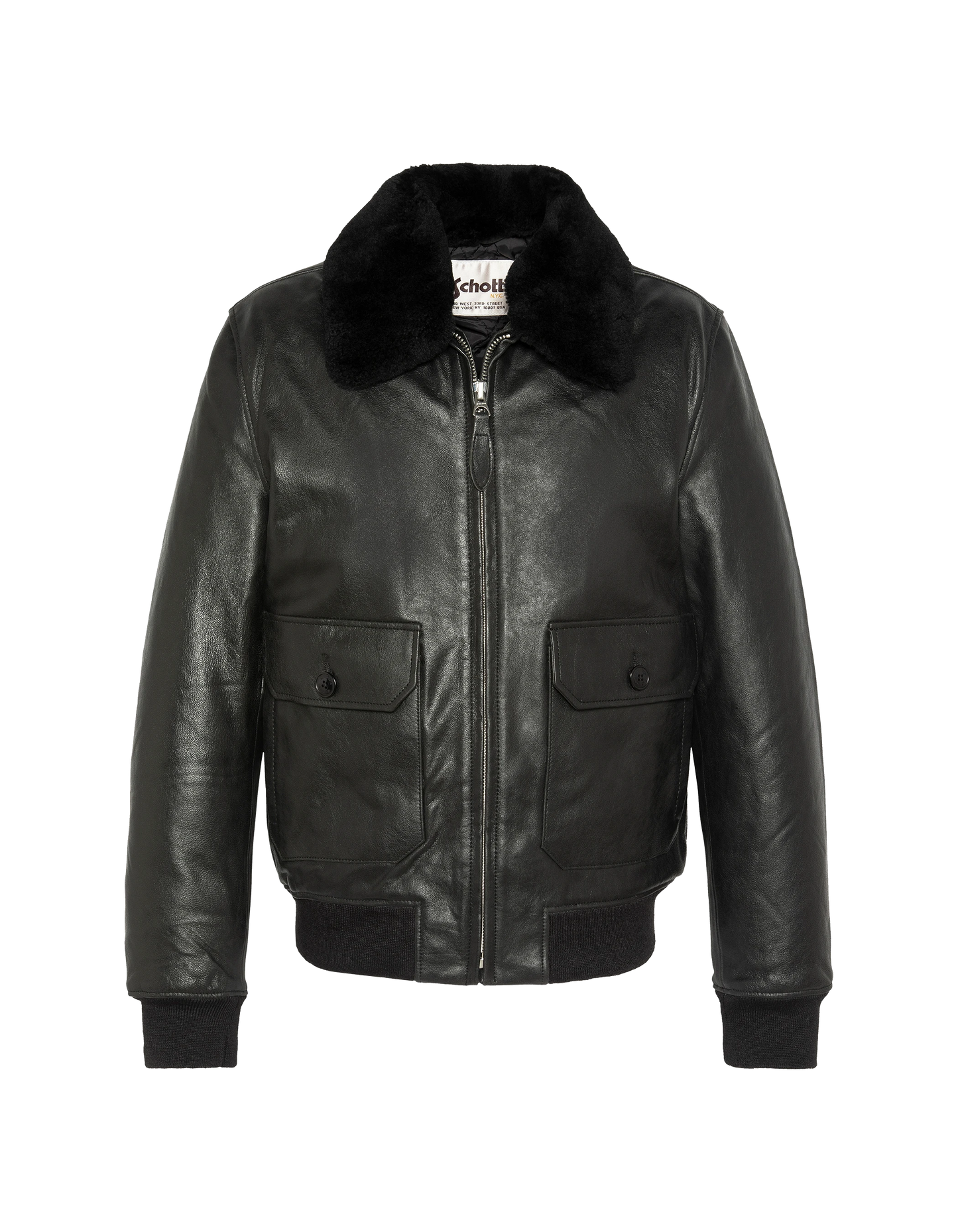 Chaqueta negra de aviador vintage, cuero de cabra