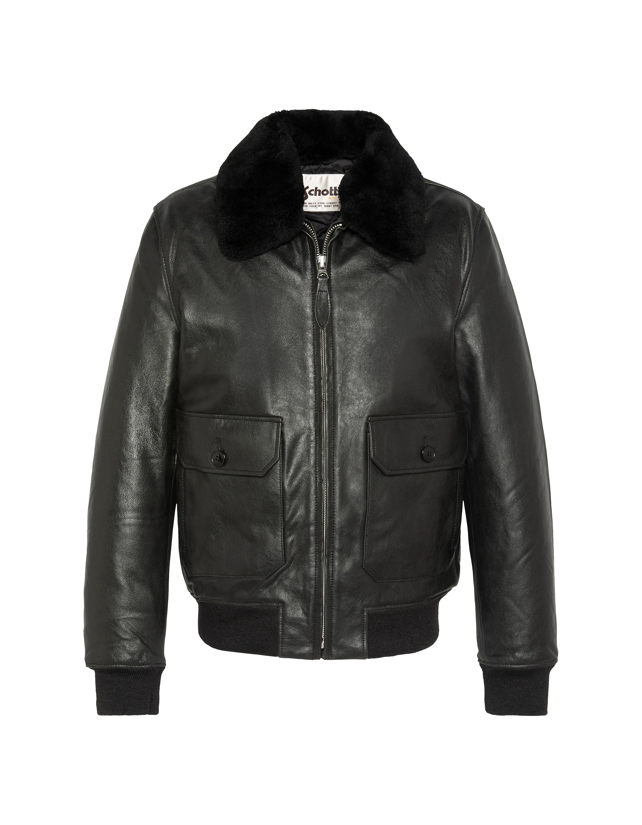 Chaqueta negra de aviador vintage, cuero de cabra-1