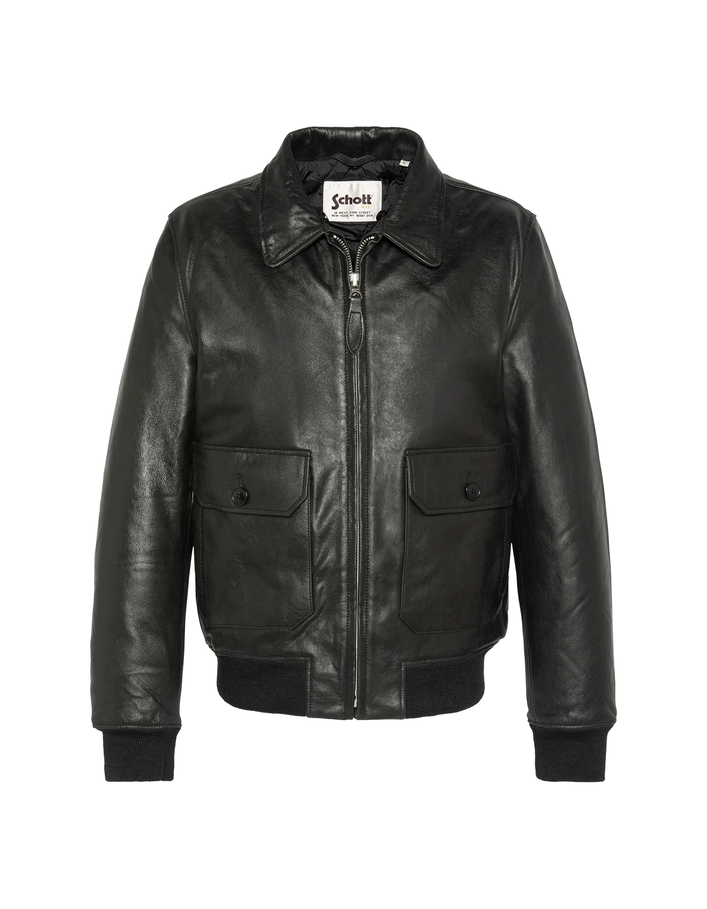 Chaqueta negra de aviador vintage, cuero de cabra