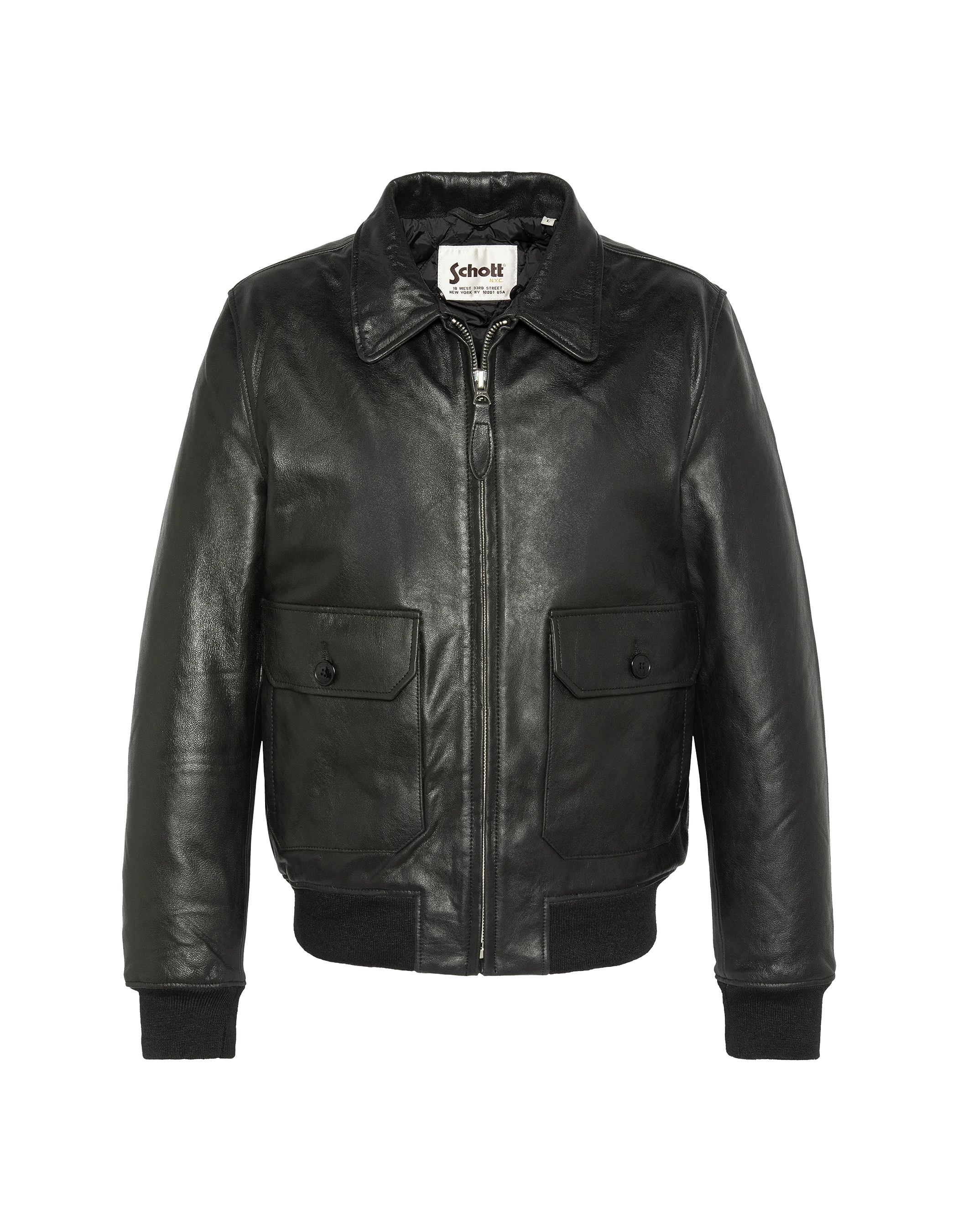 Chaqueta negra de aviador vintage, cuero de cabra-3