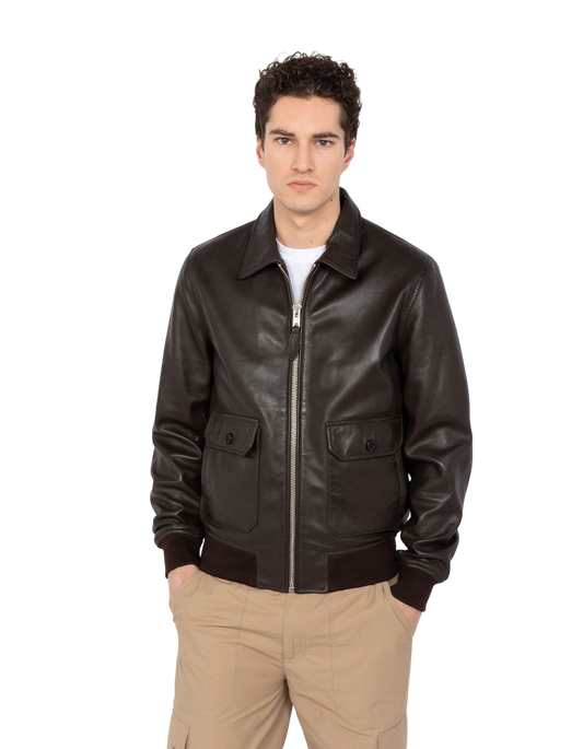 Brown aviator jacket, lamb leather