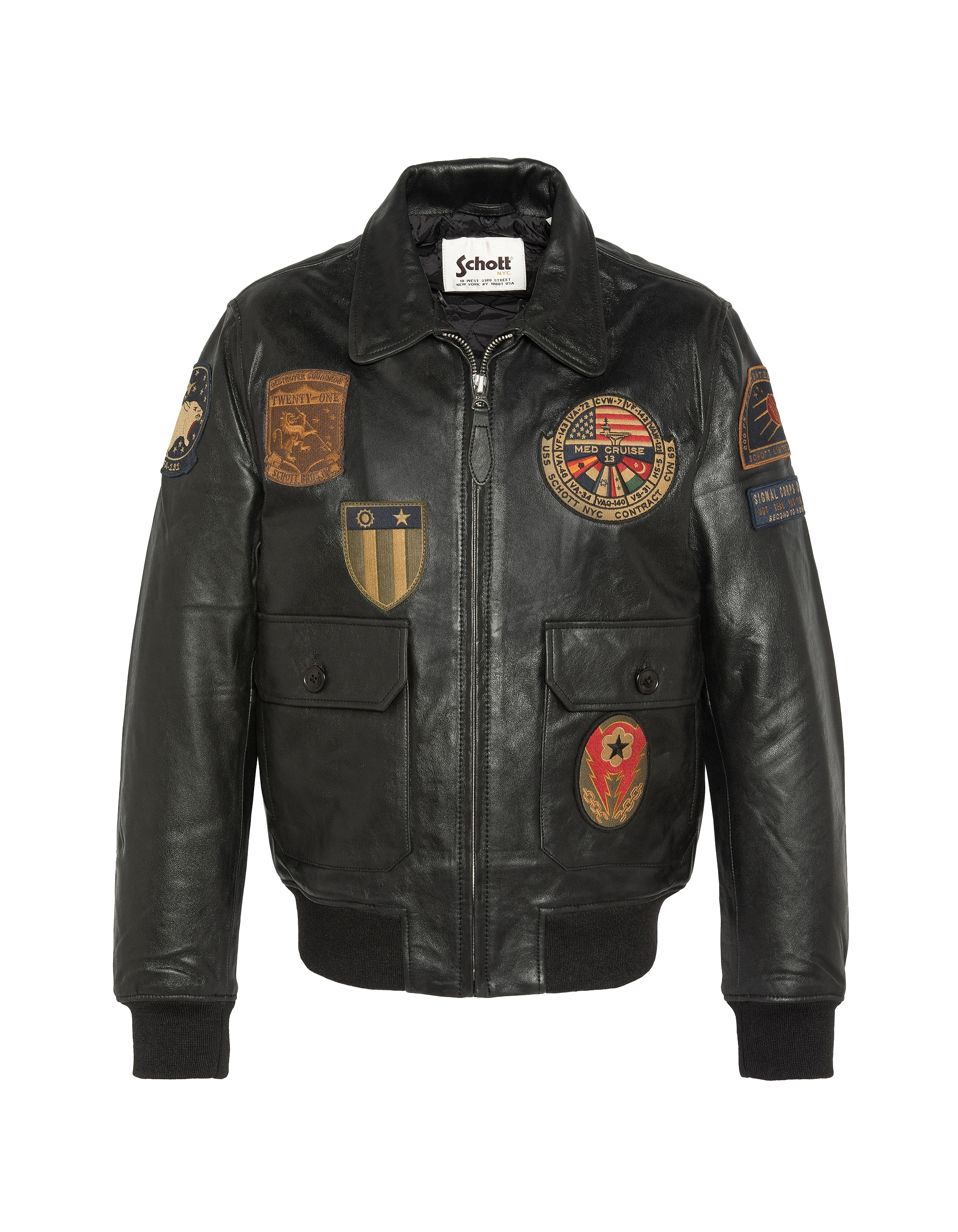 Blouson noir aviateur vintage badgé, cuir de chèvre-3