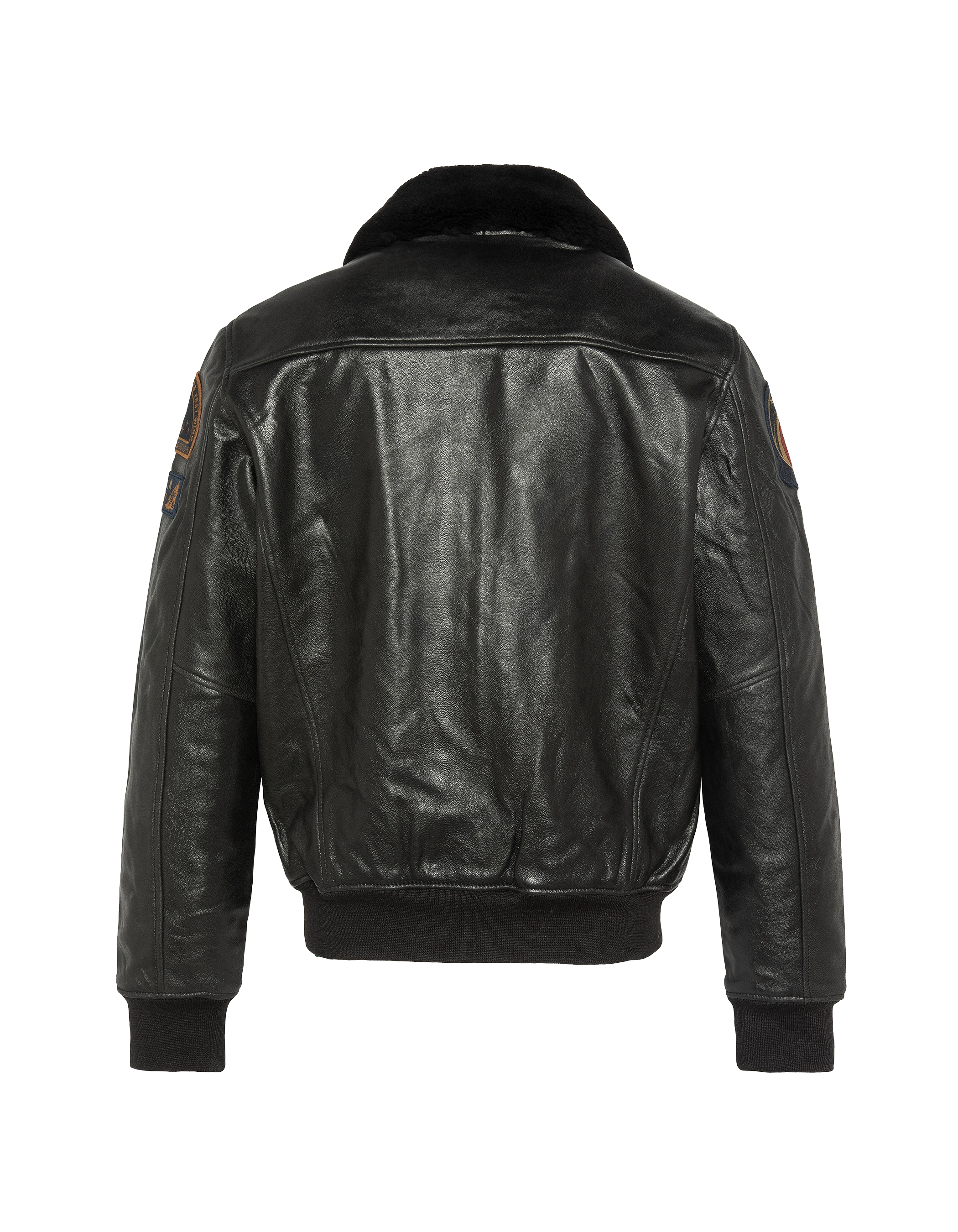 Blouson noir aviateur vintage badgé, cuir de chèvre-2