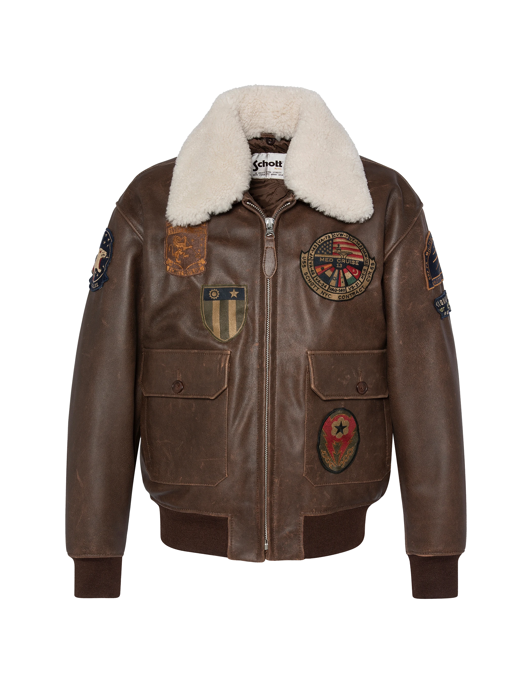 Blouson marron aviateur vintage badgé, cuir de chèvre-2