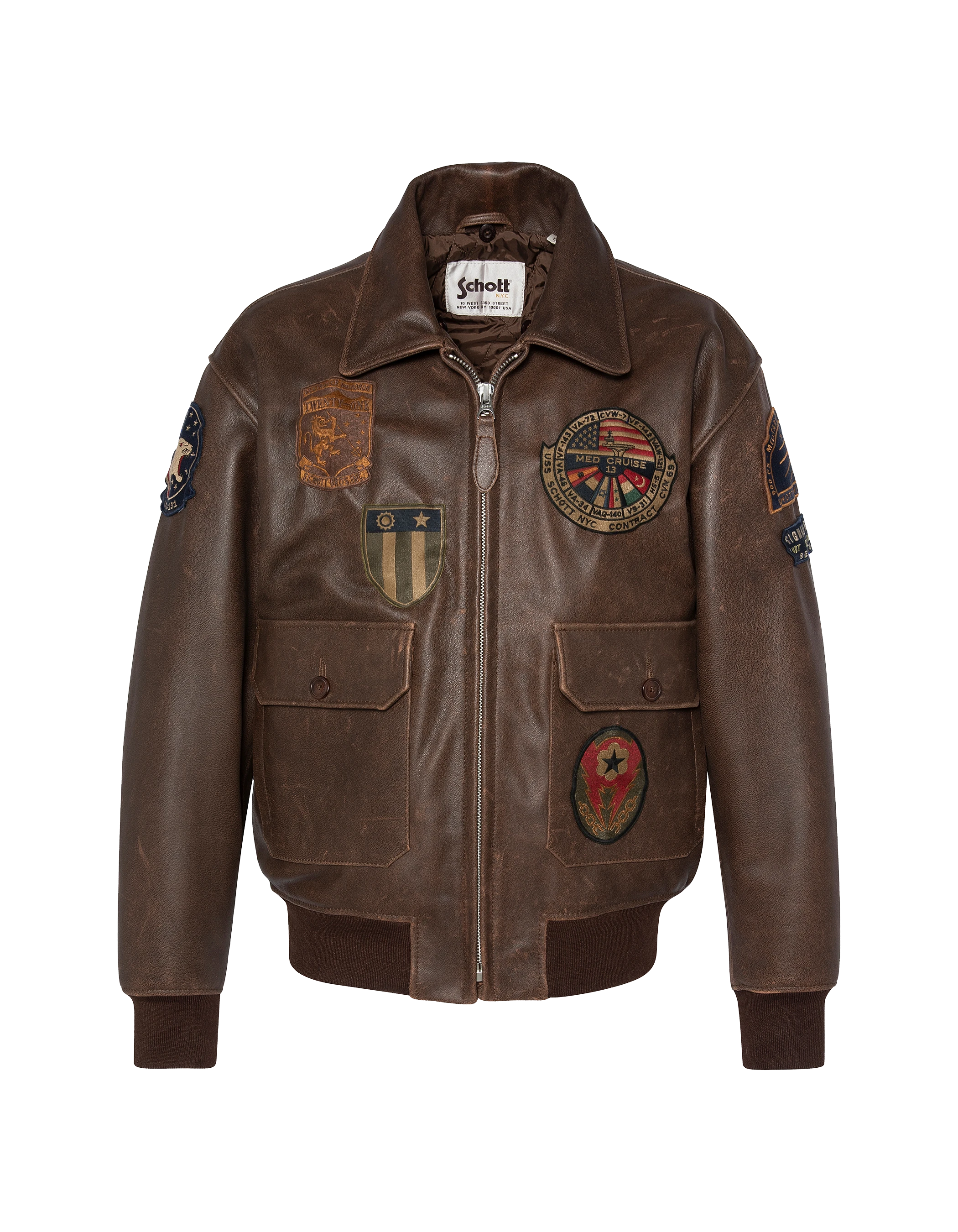 Blouson marron aviateur vintage badgé, cuir de chèvre-7