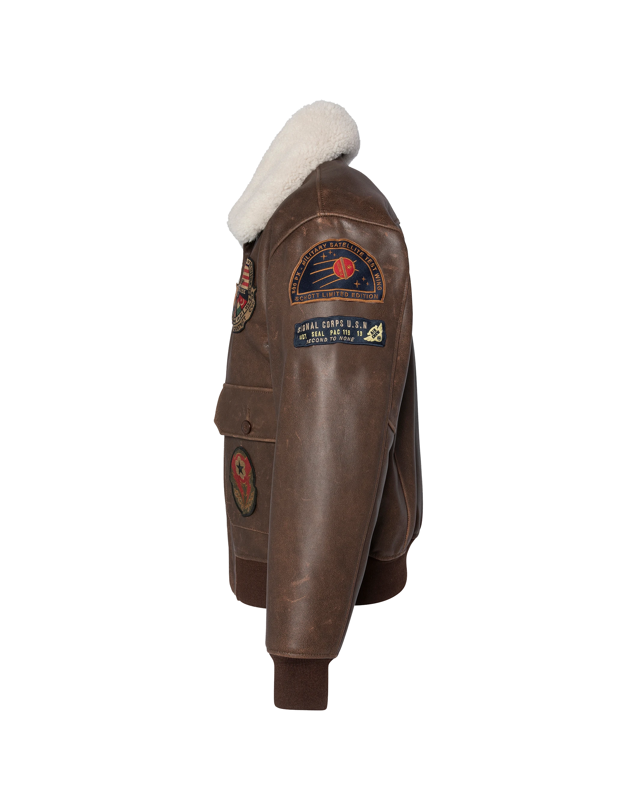 Blouson marron aviateur vintage badgé, cuir de chèvre-9