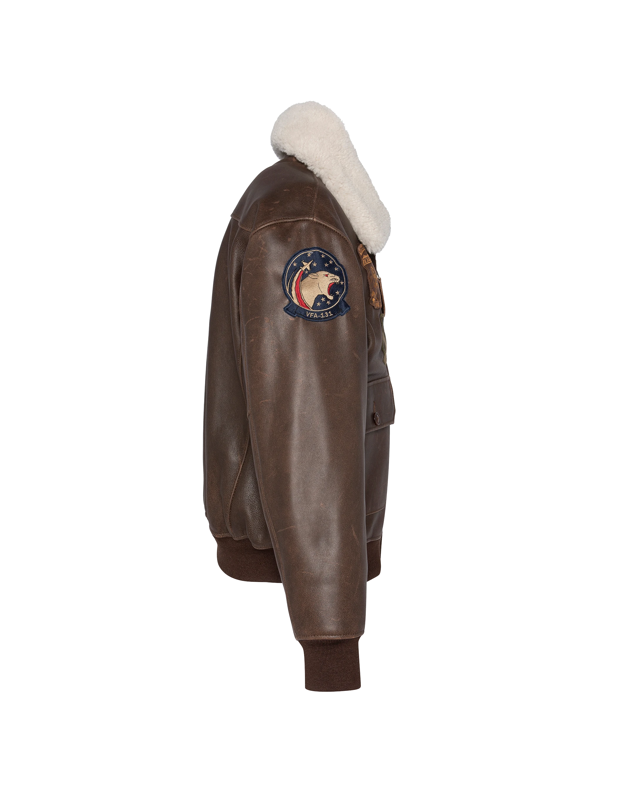 Blouson marron aviateur vintage badgé, cuir de chèvre-8