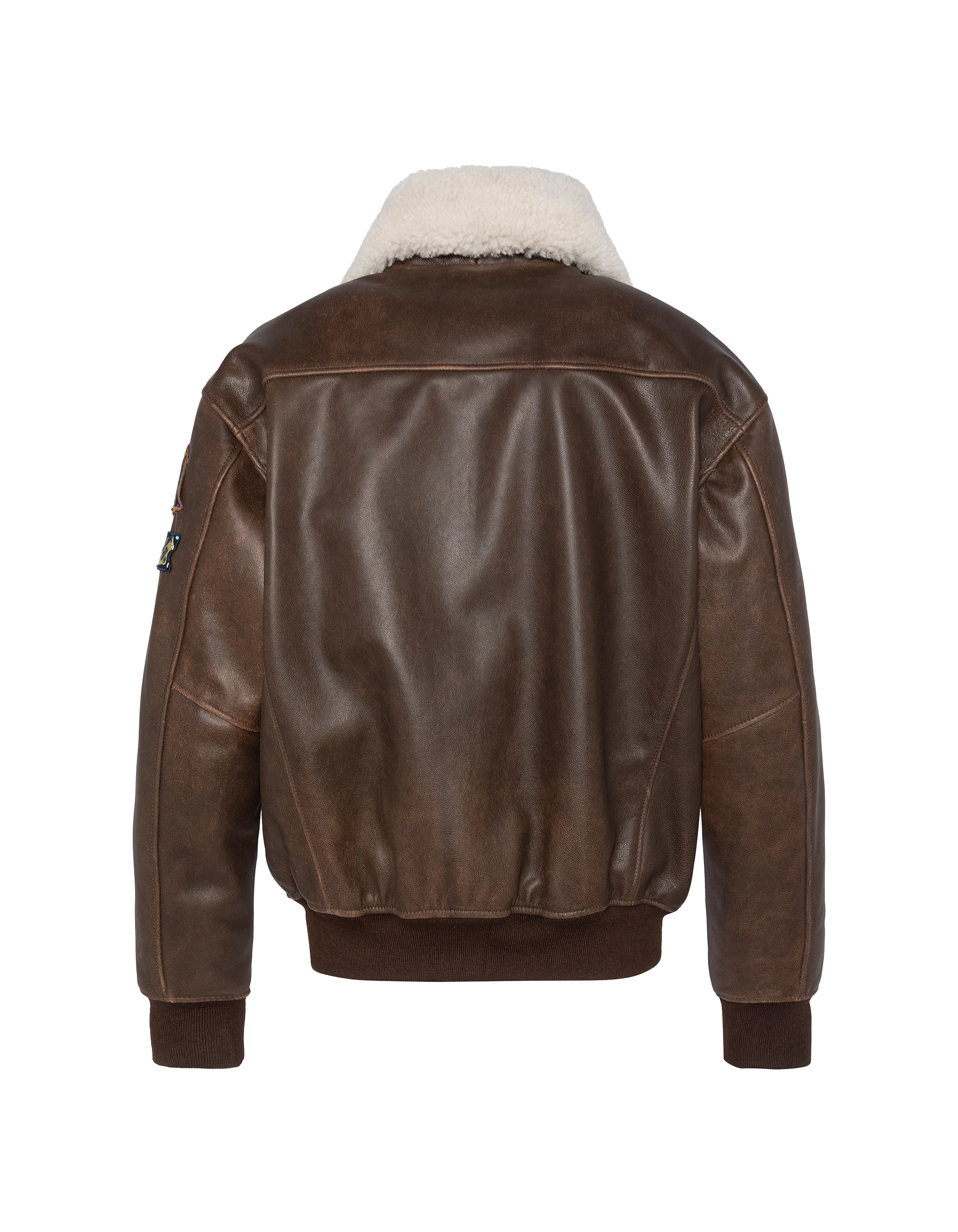 Blouson marron aviateur vintage badgé, cuir de chèvre-10