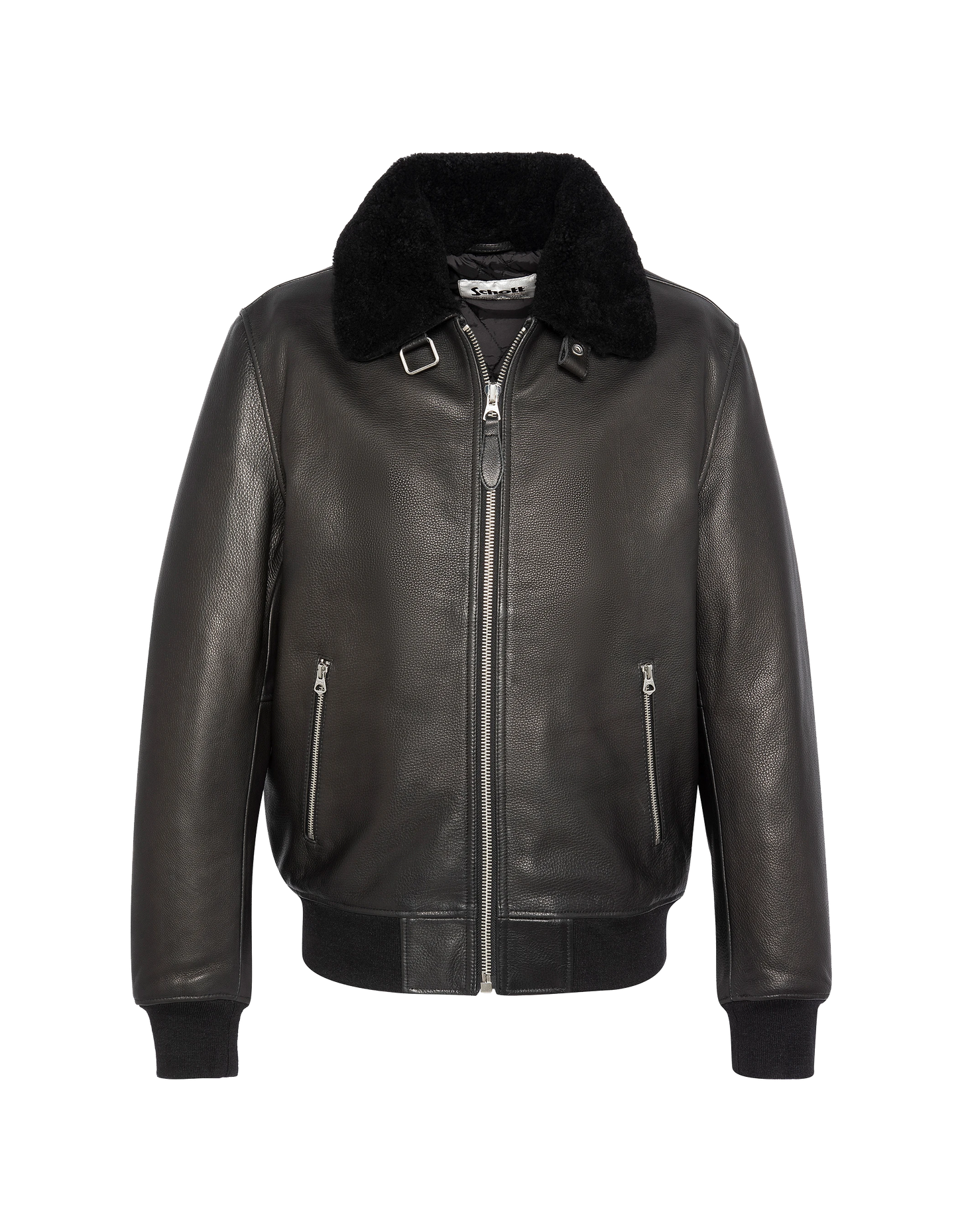 Aviator black jacket, cowhide leather