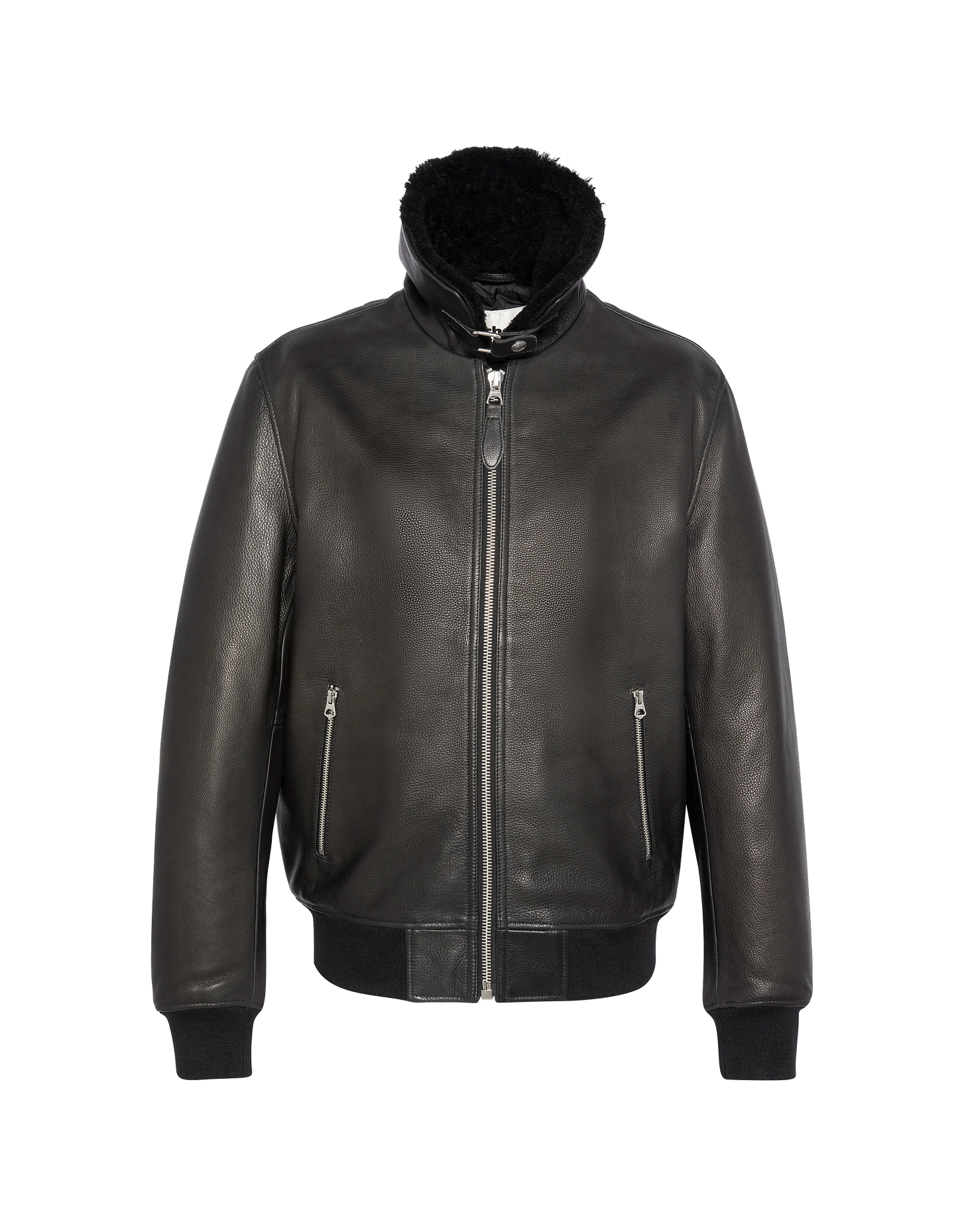 Aviator black jacket, cowhide leather