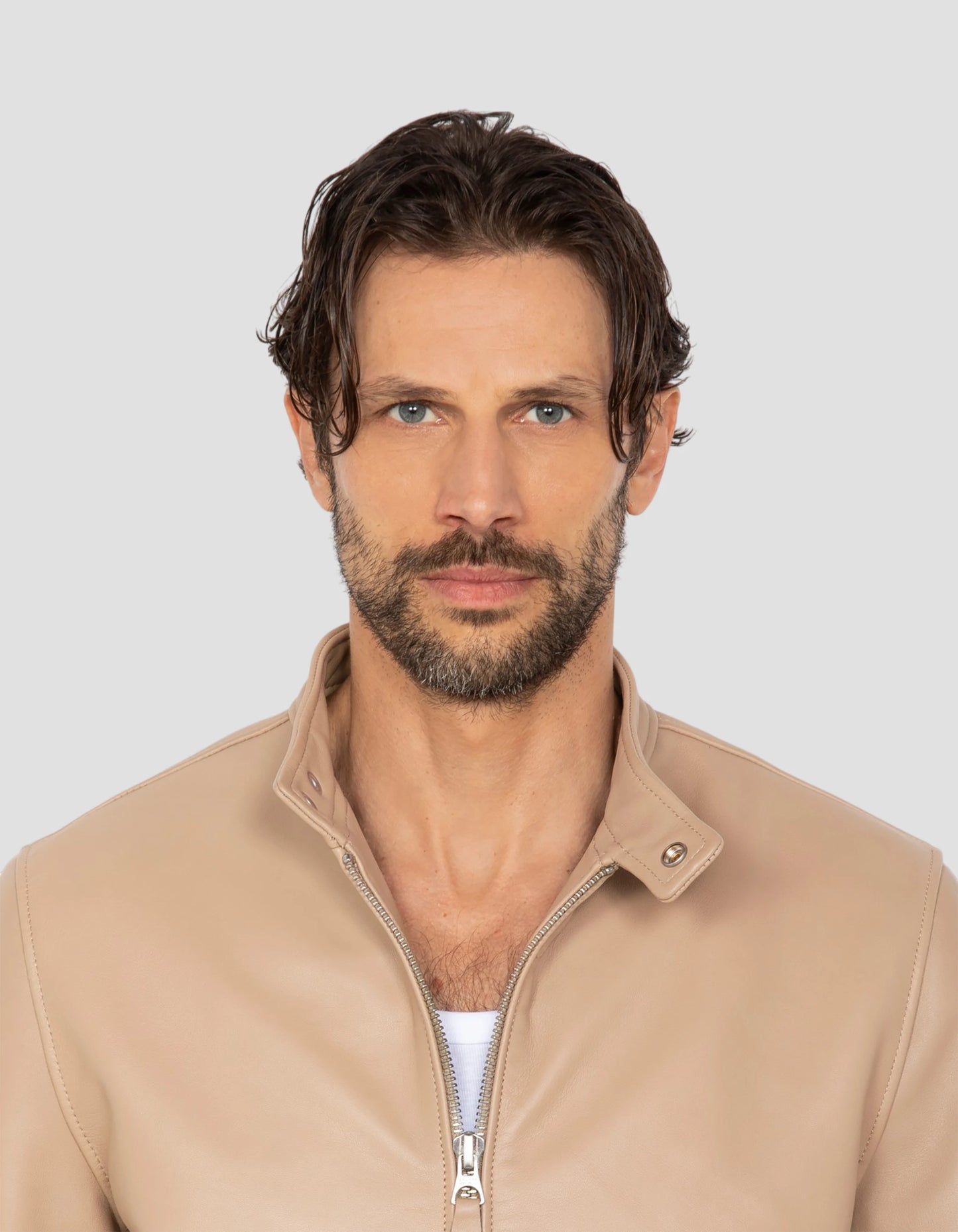 Beige biker jacket, lambskin leather