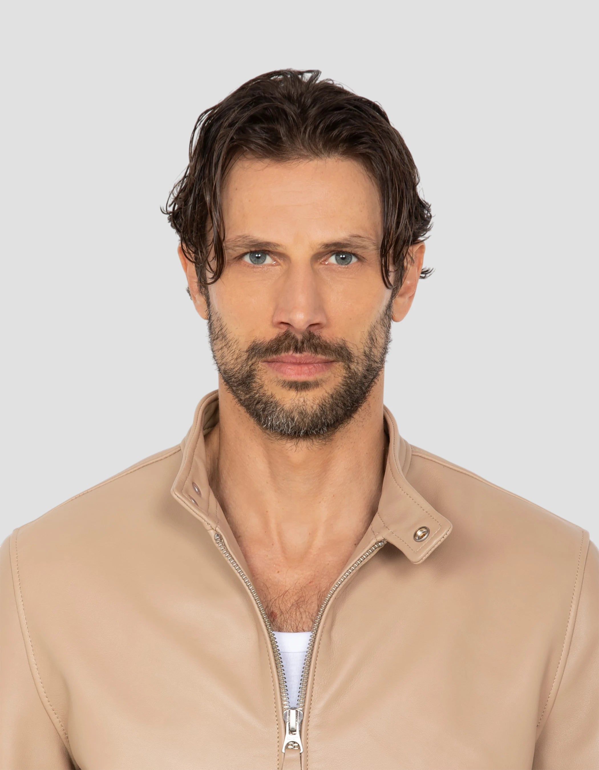 Beige biker jacket, lambskin leather-5