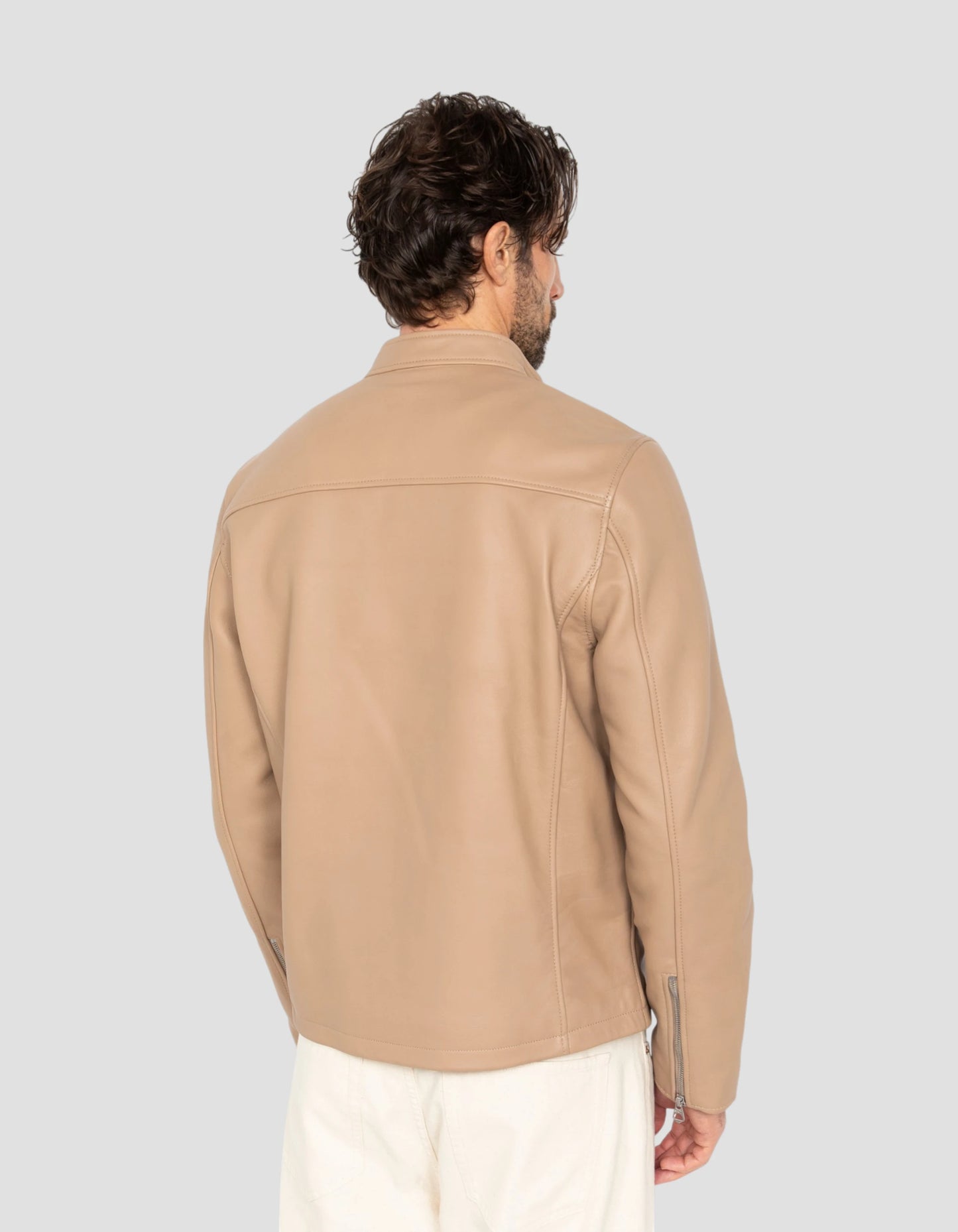 Beige biker jacket, lambskin leather