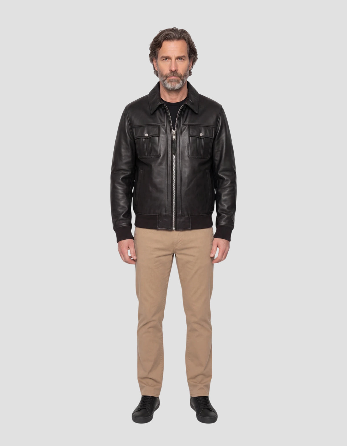 Blouson worker noir, cuir d'agneau-1