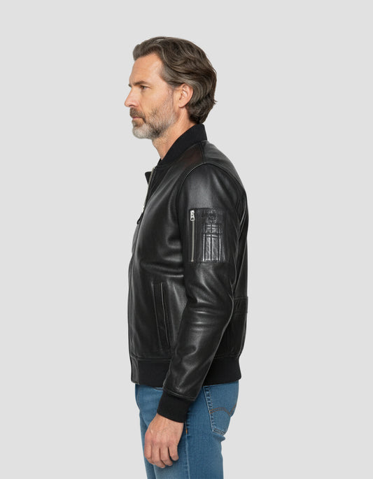 Bomber MA-1 nero, pelle di agnello