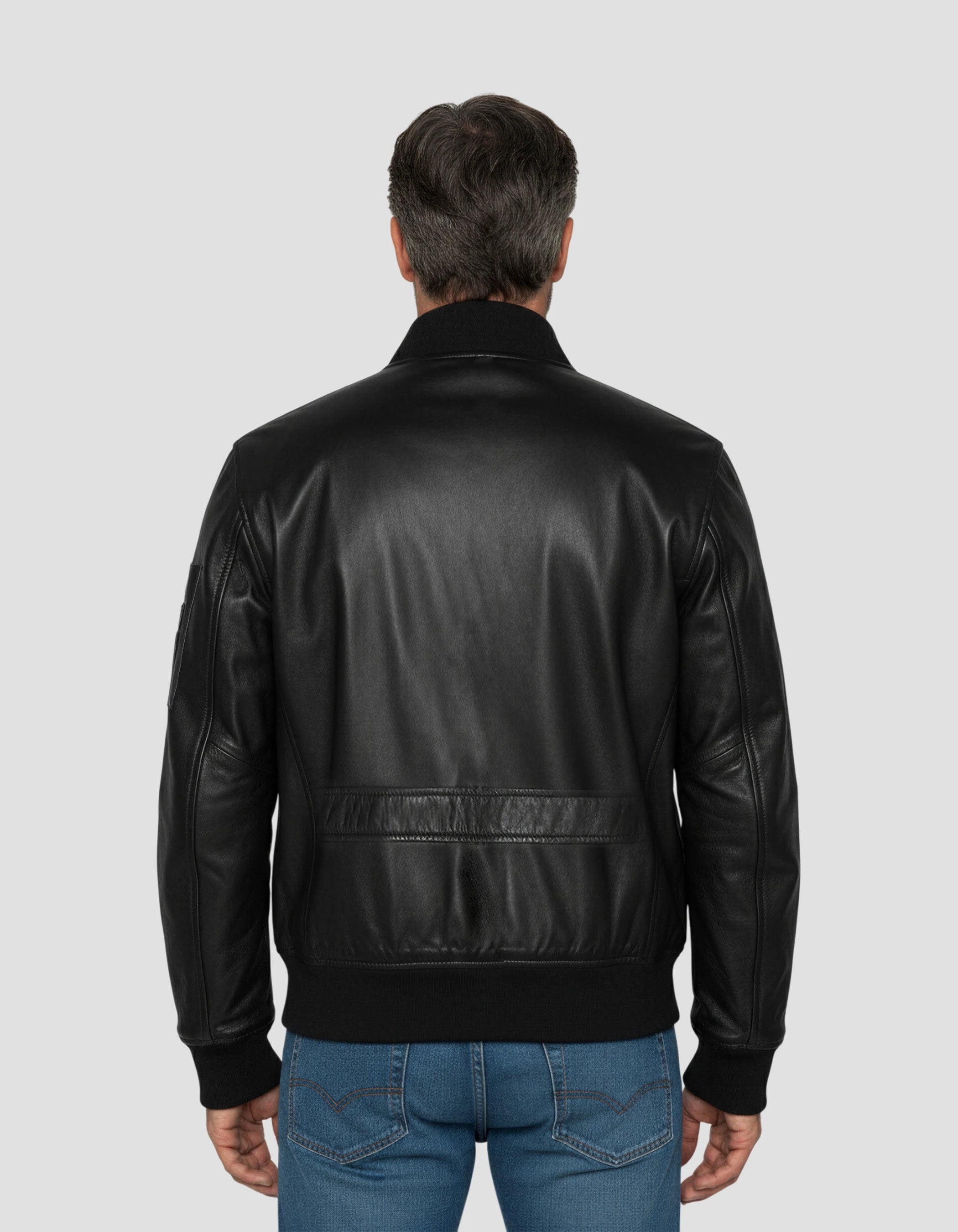Bomber MA-1 nero, pelle di agnello-4
