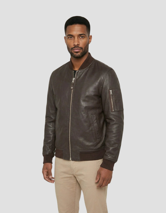 Bomber MA-1 marron, cuir d'agneau