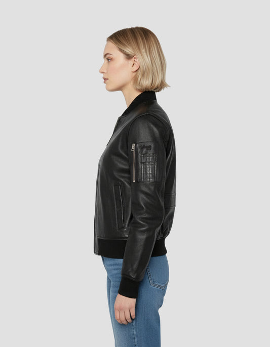 Bomber MA-1 noir, cuir d'agneau