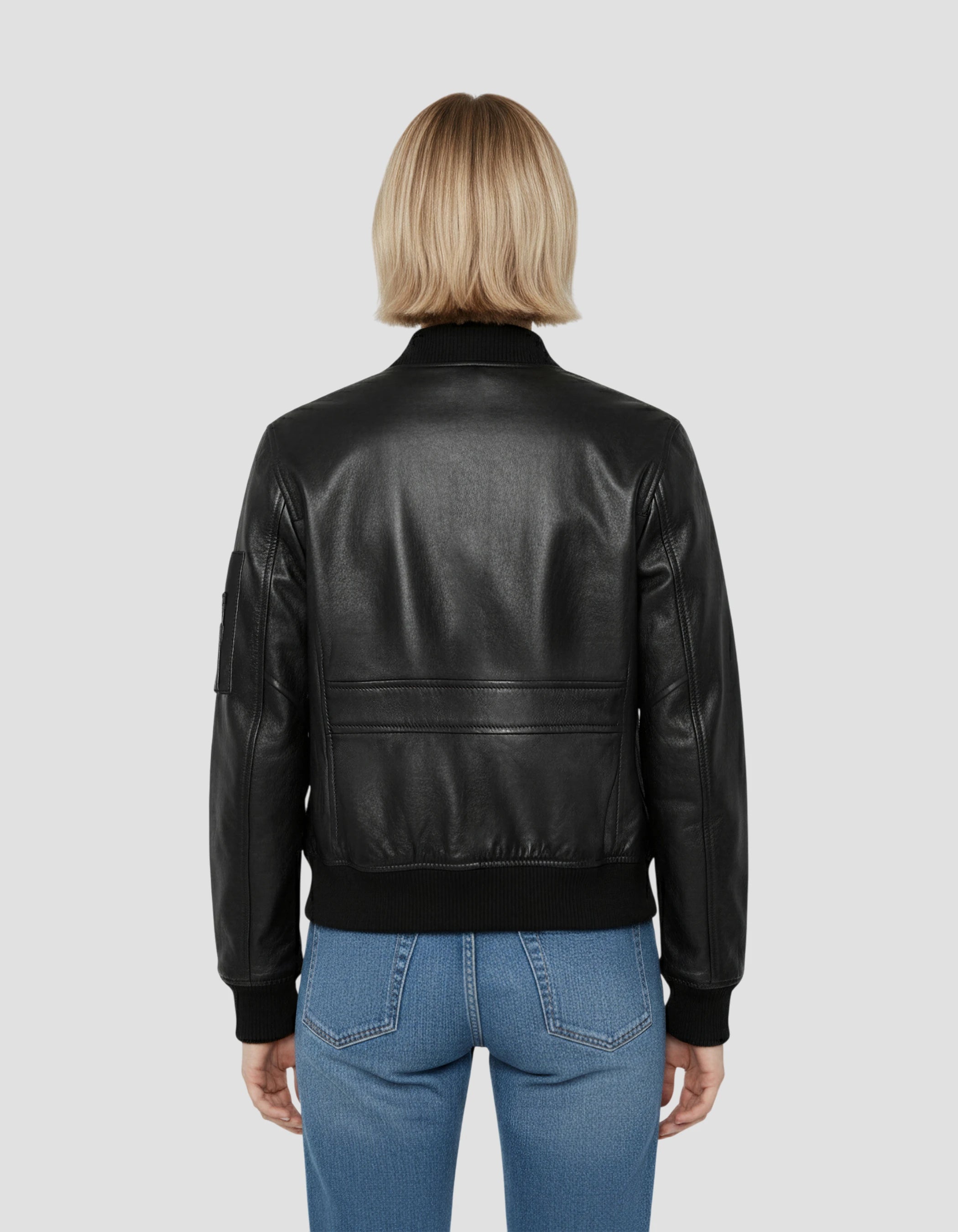Bomber MA-1 nero, pelle di agnello-4