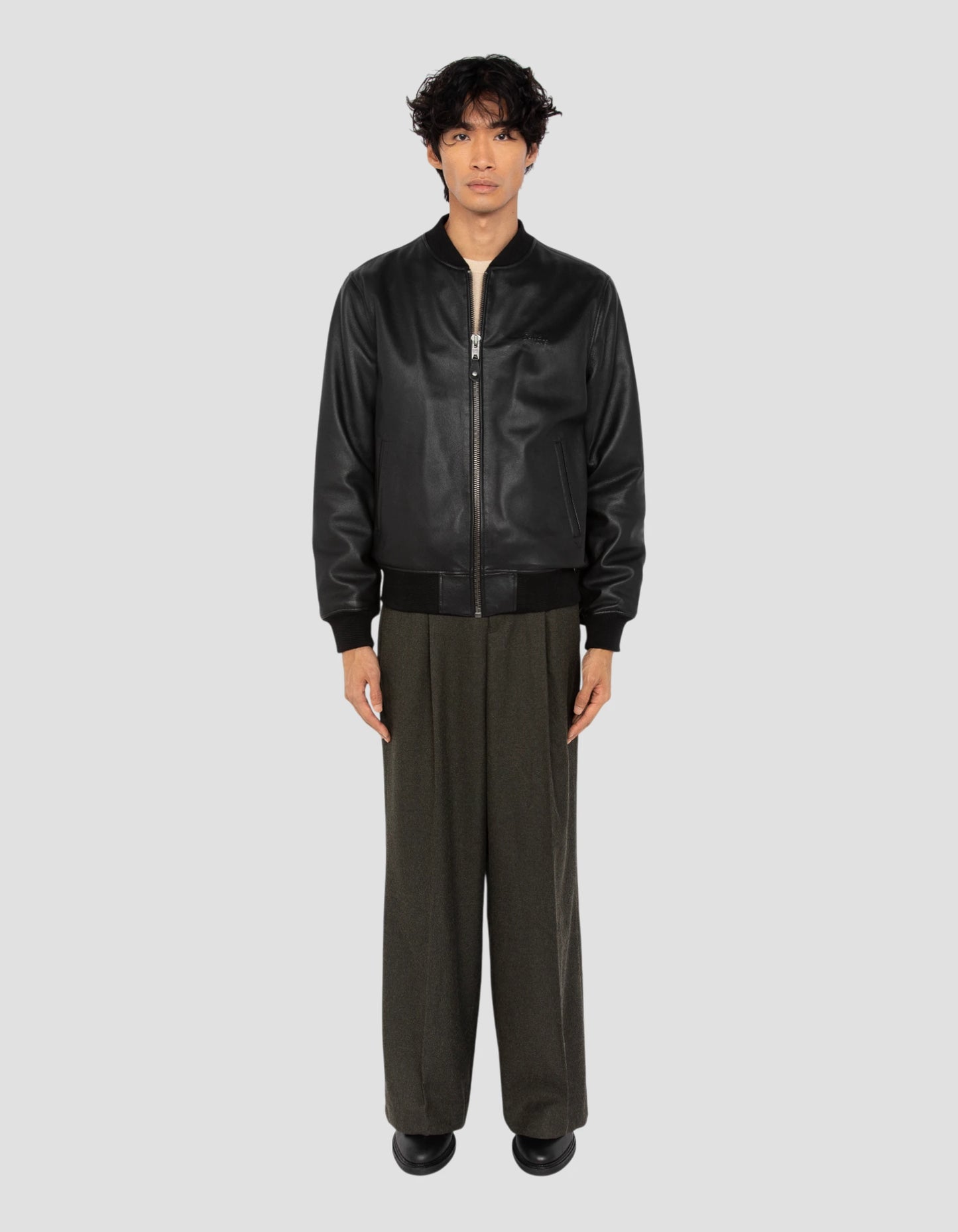 Blouson noir casual, cuir d'agneau