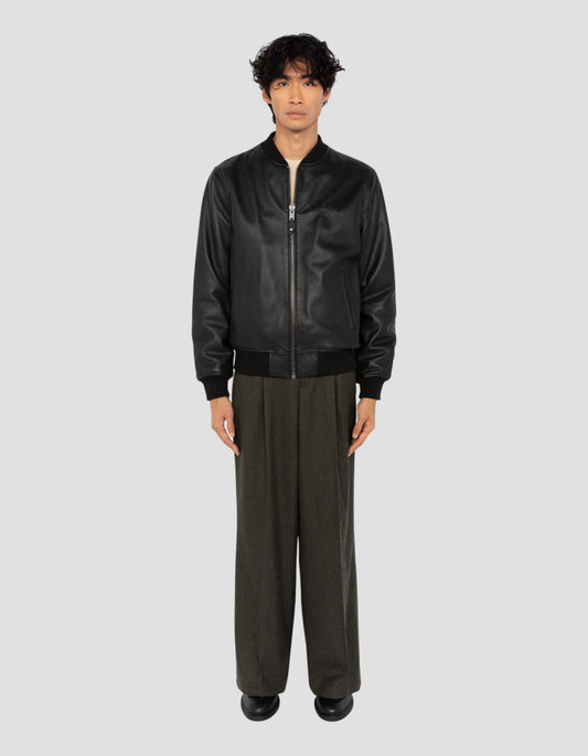 Blouson noir casual, cuir d'agneau