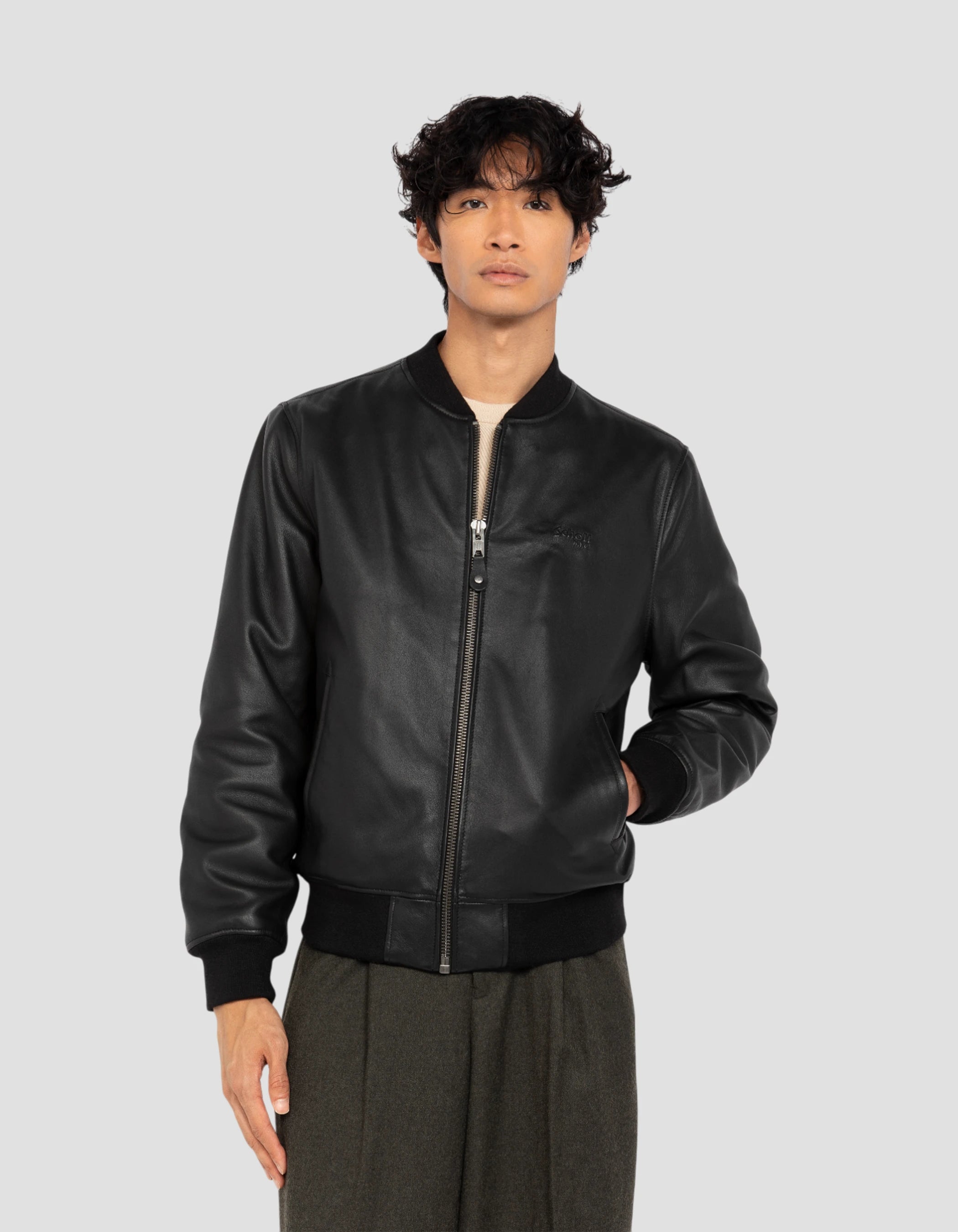 Blouson noir casual, cuir d'agneau-3