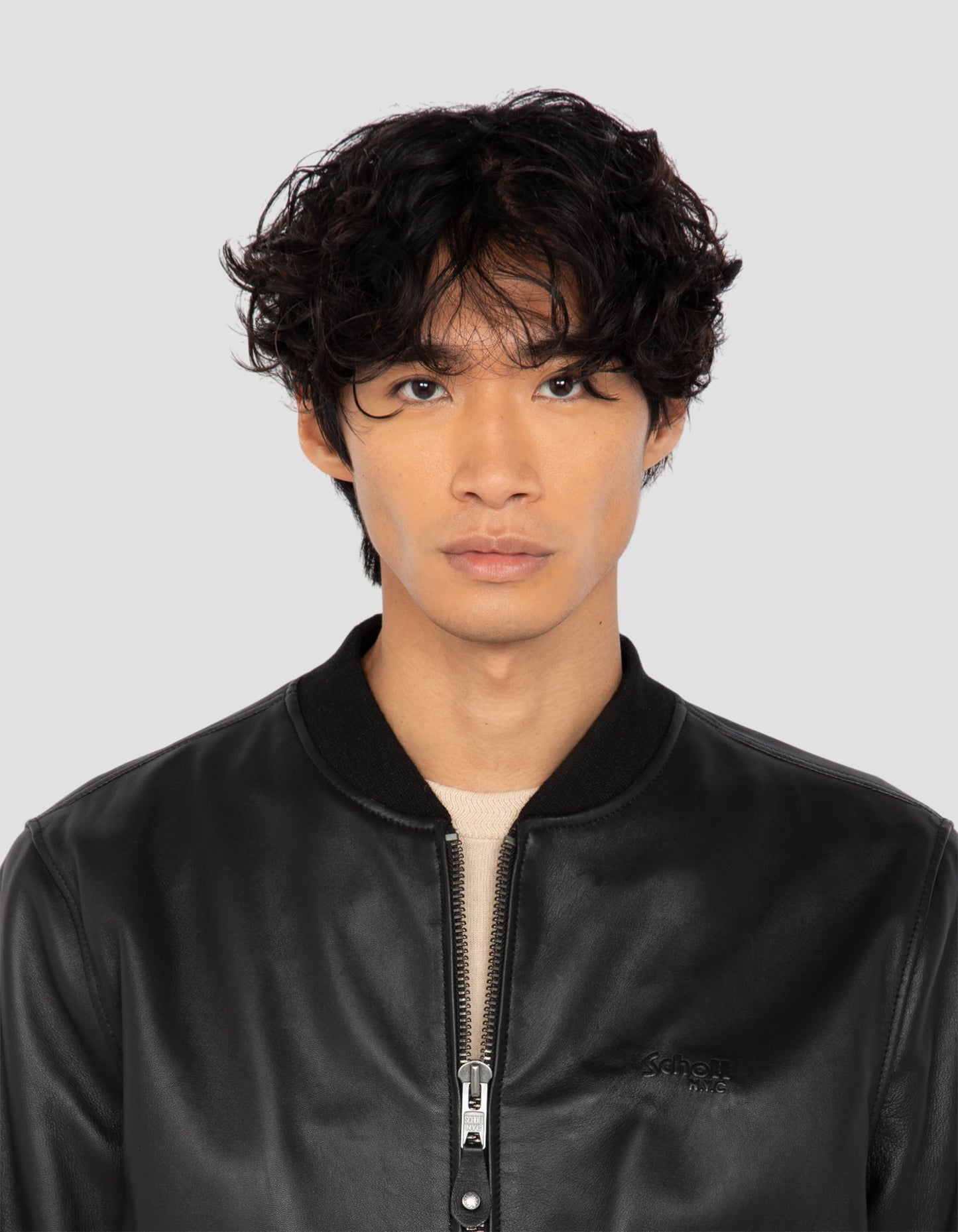 Blouson noir casual, cuir d'agneau