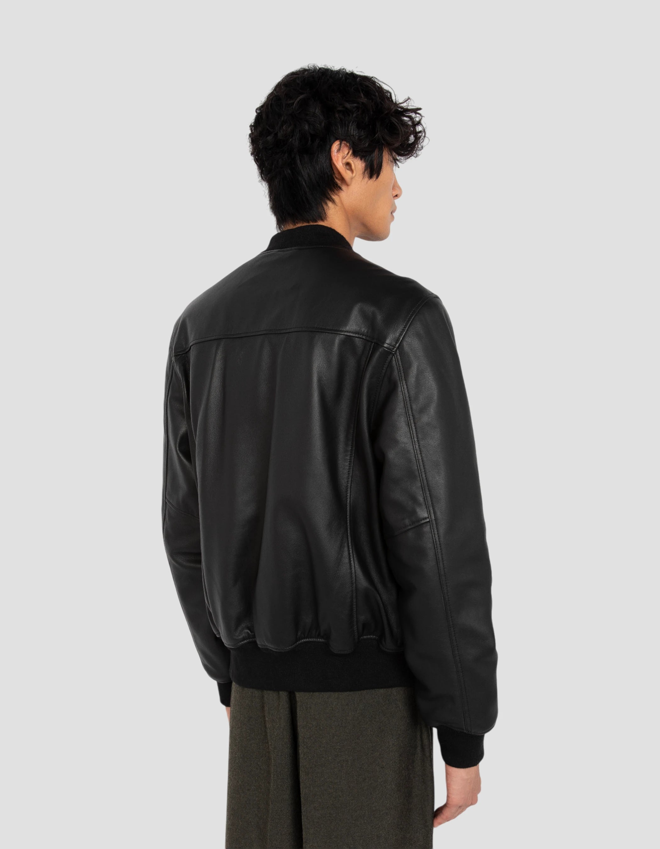 Blouson noir casual, cuir d'agneau-6