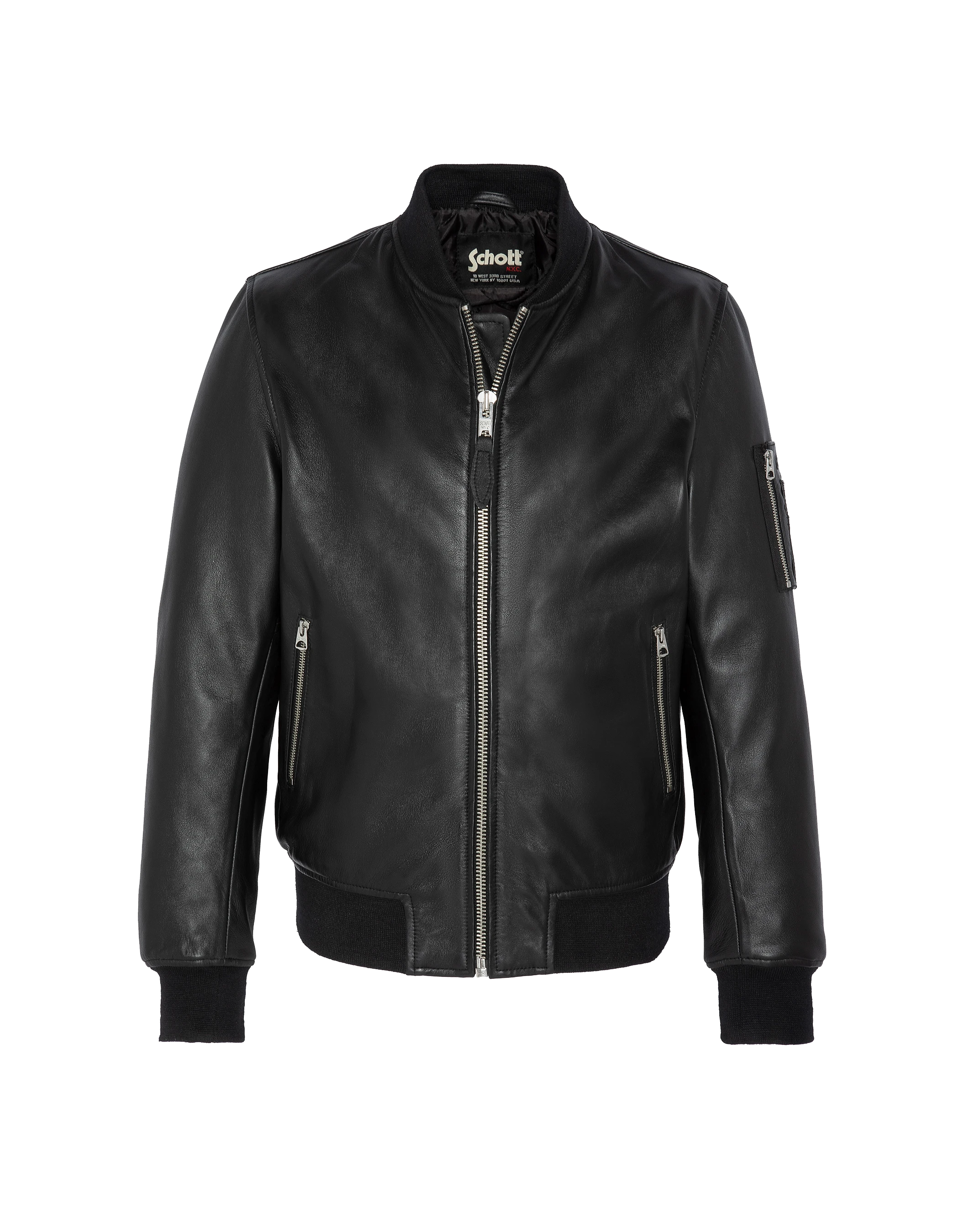 Bomber MA-1 nero, pelle di agnello-2