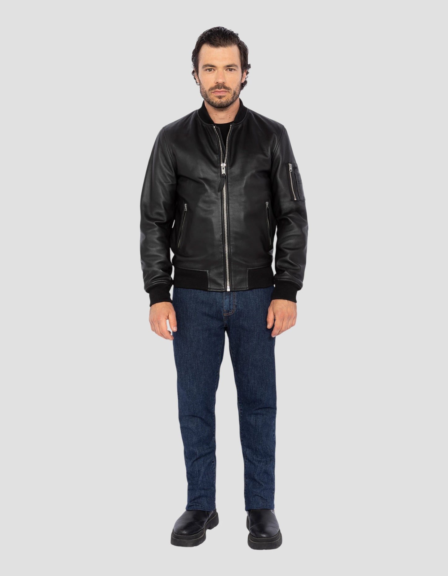 Bomber MA-1 nero, pelle di agnello