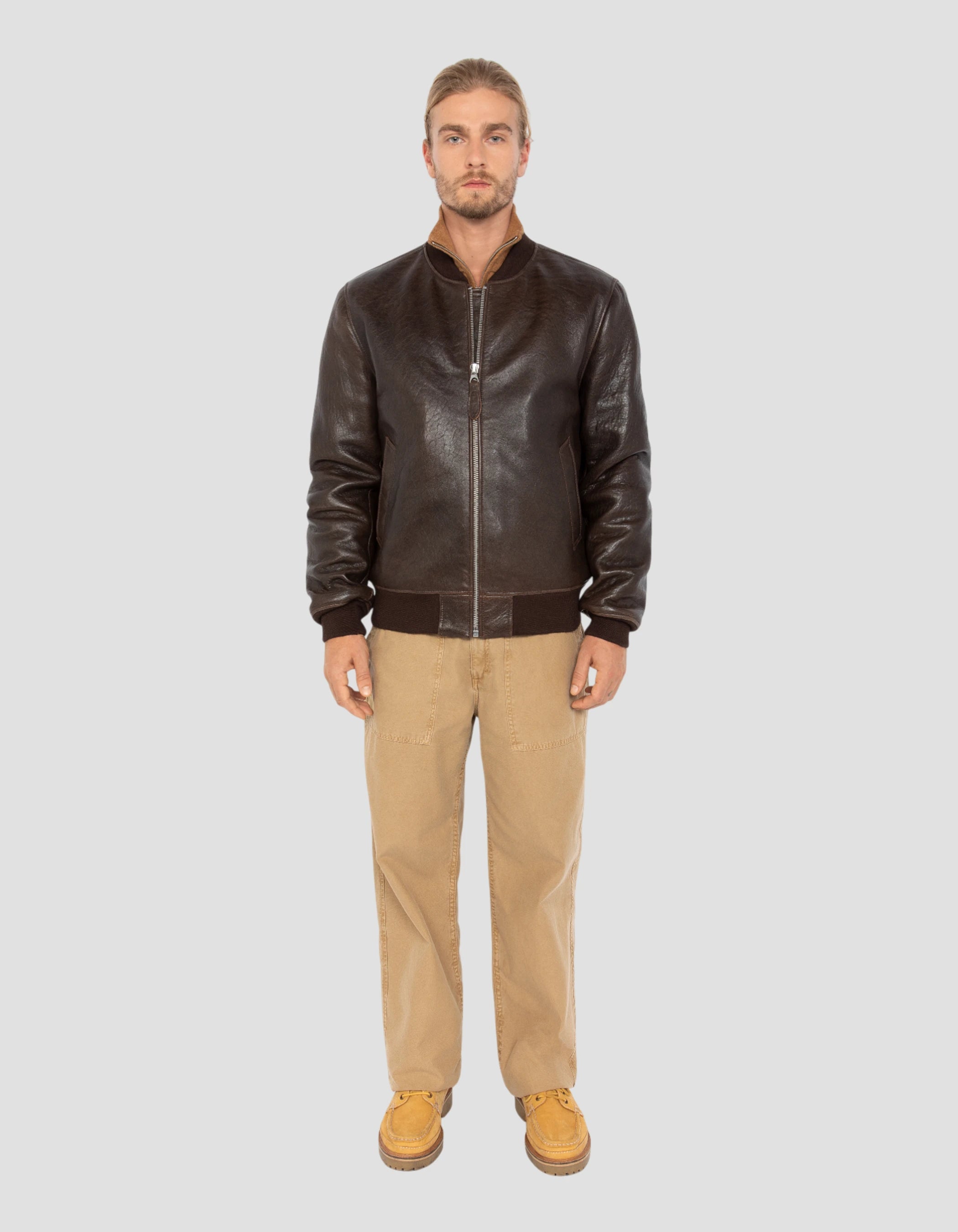 Blouson marron casual vintage, cuir d'agneau-1