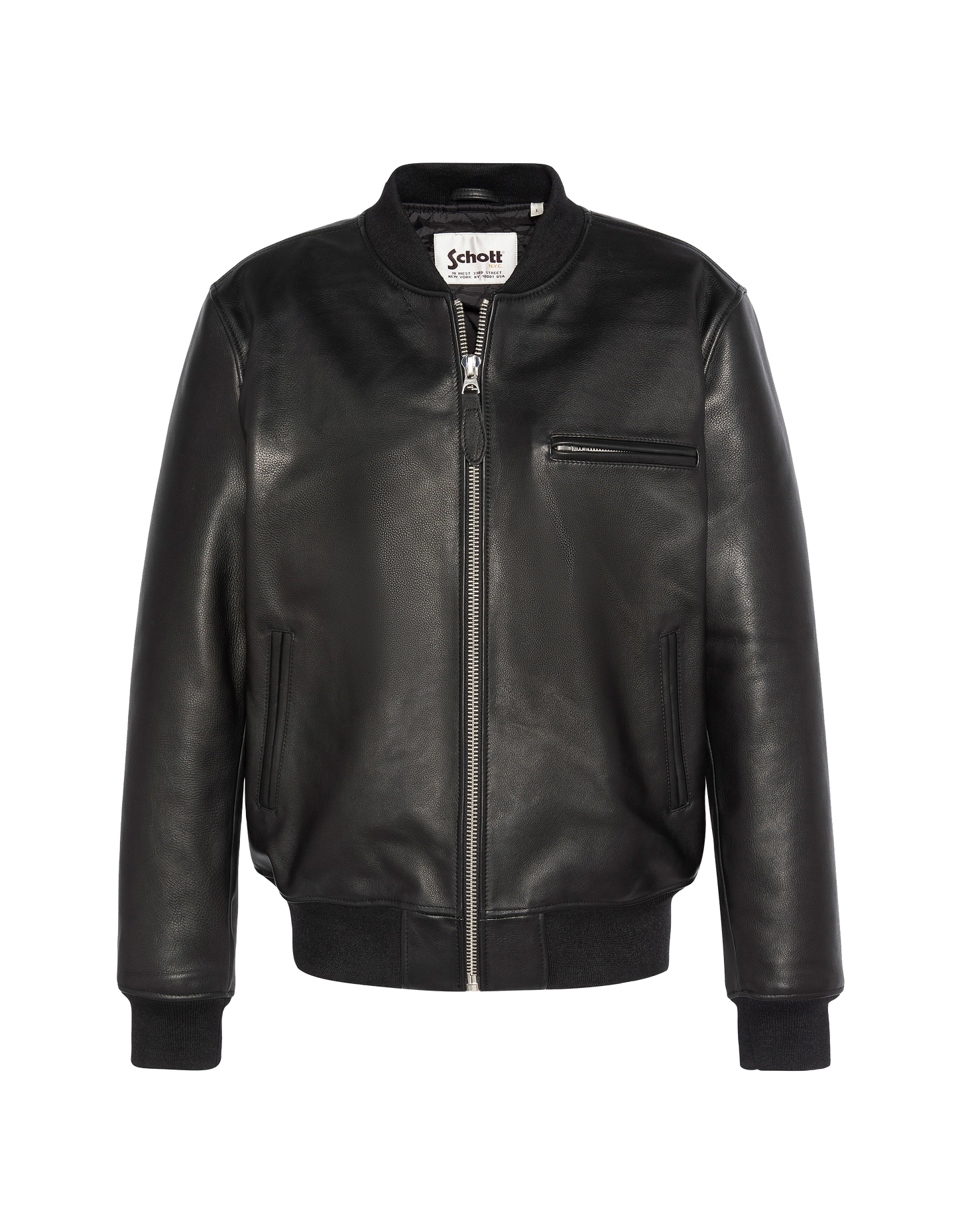 Blouson noir casual, cuir de vachette grainé