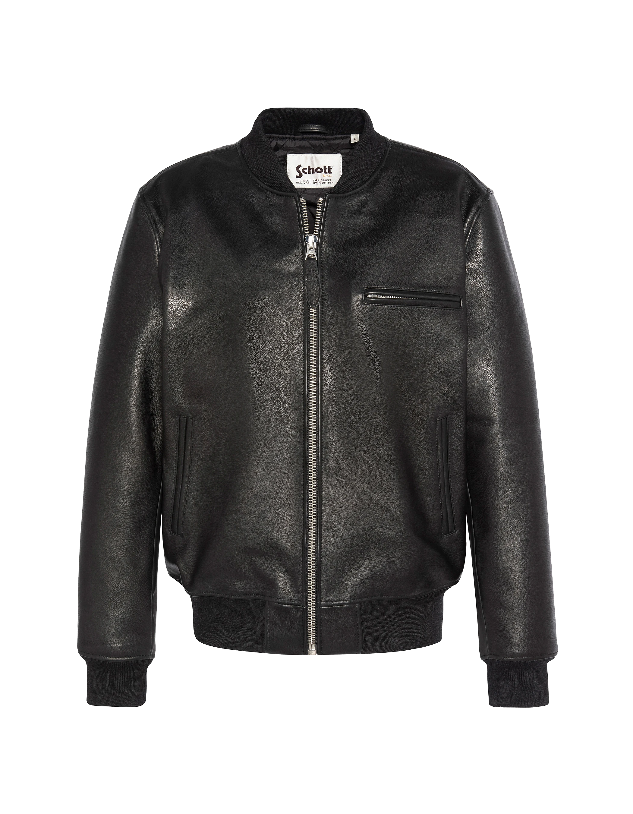 Blouson noir casual, cuir de vachette grainé-2