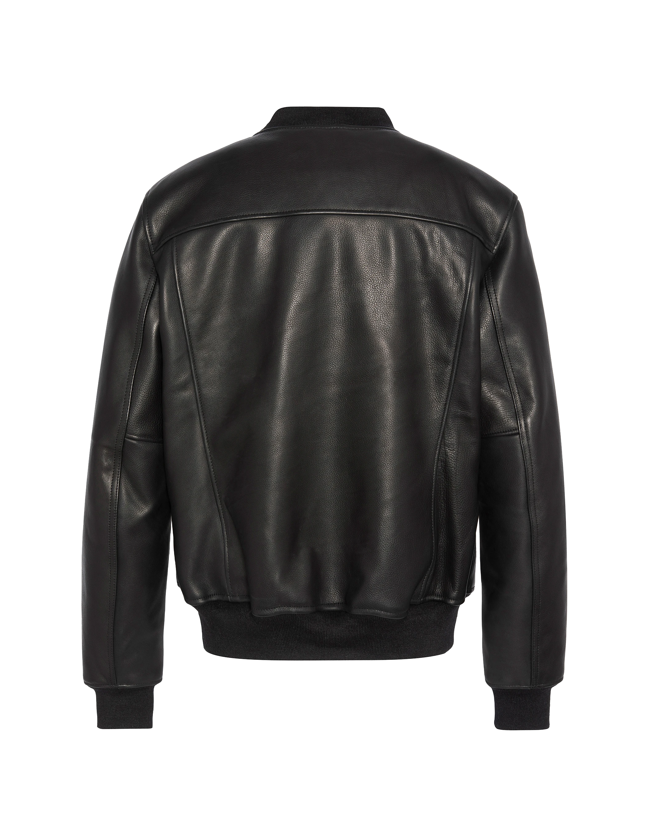 Blouson noir casual, cuir de vachette grainé-7