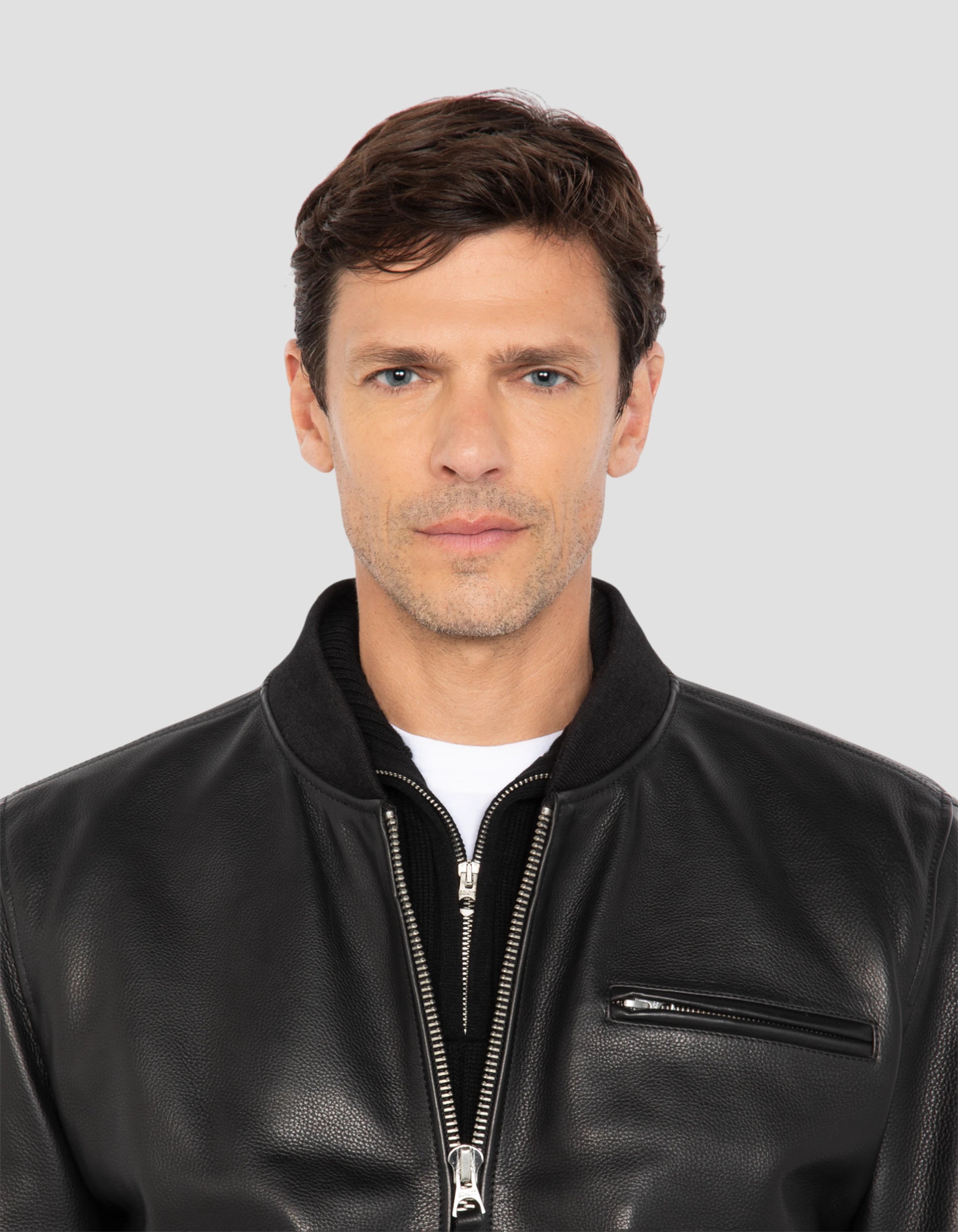Blouson noir casual, cuir de vachette grainé-5