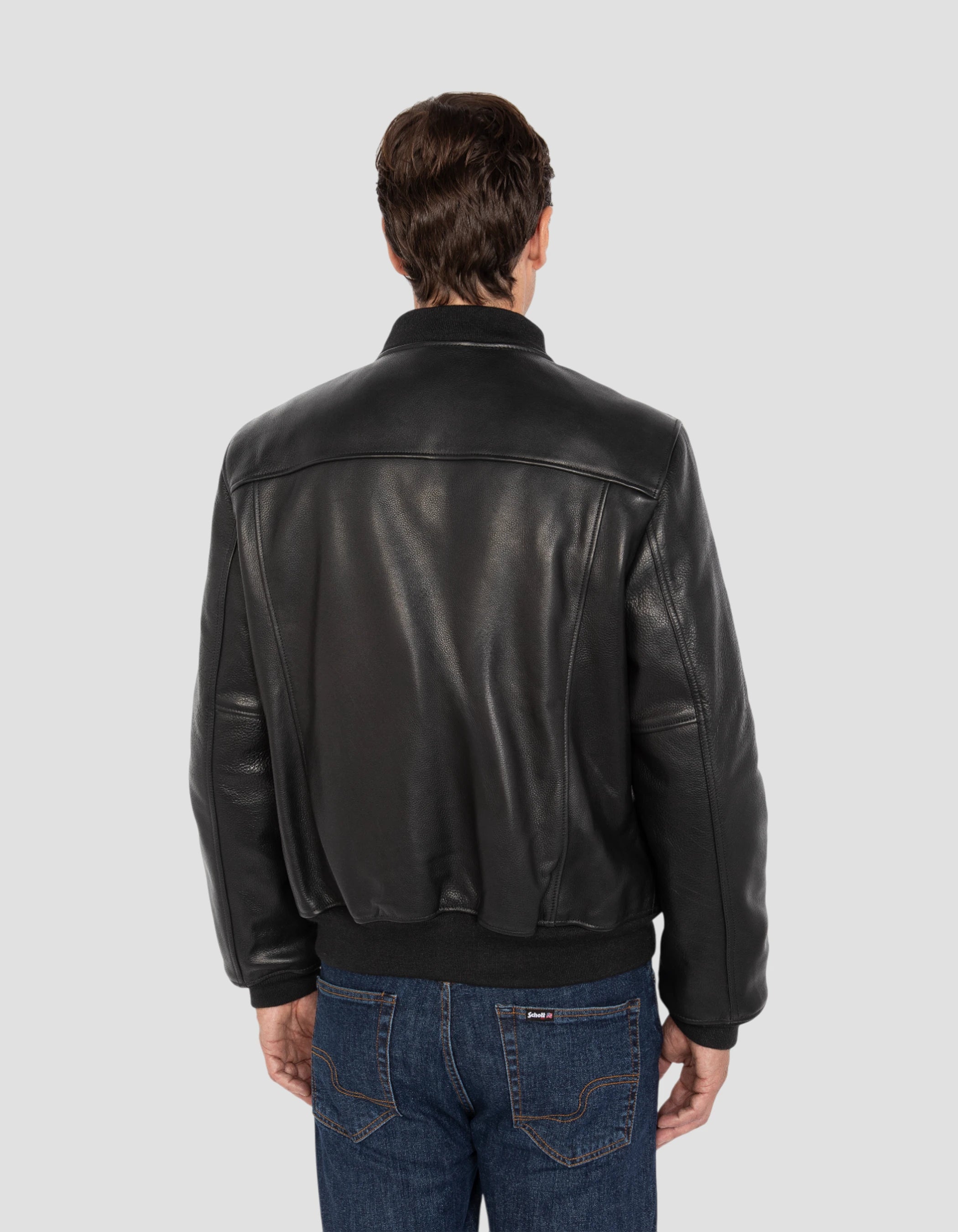 Blouson noir casual, cuir de vachette grainé-6
