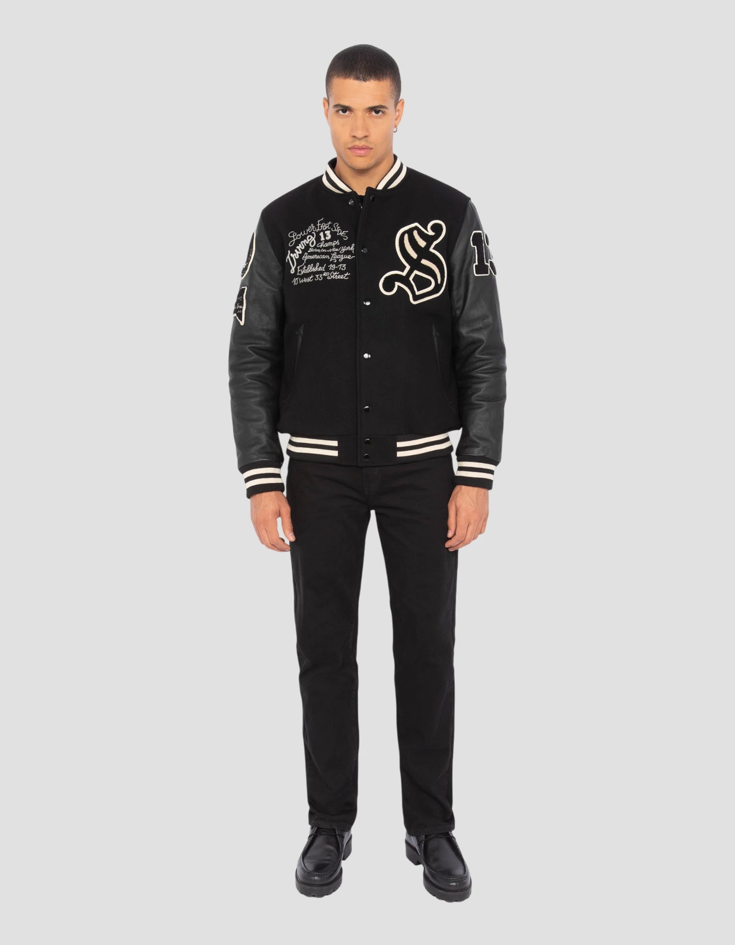 Giacca per orsacchiotto ricamato nero, cuoio in pelle di mucca