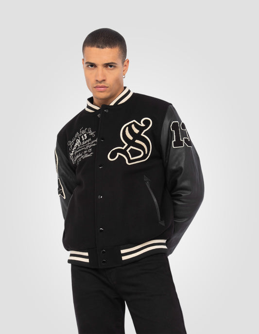 Blouson Teddy Brodé, cuir de vachette