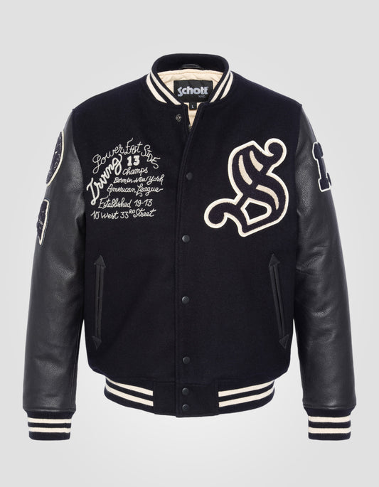 Blouson Teddy Brodé, cuir de vachette