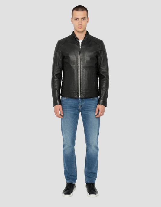 Black biker jacket, lamb leather