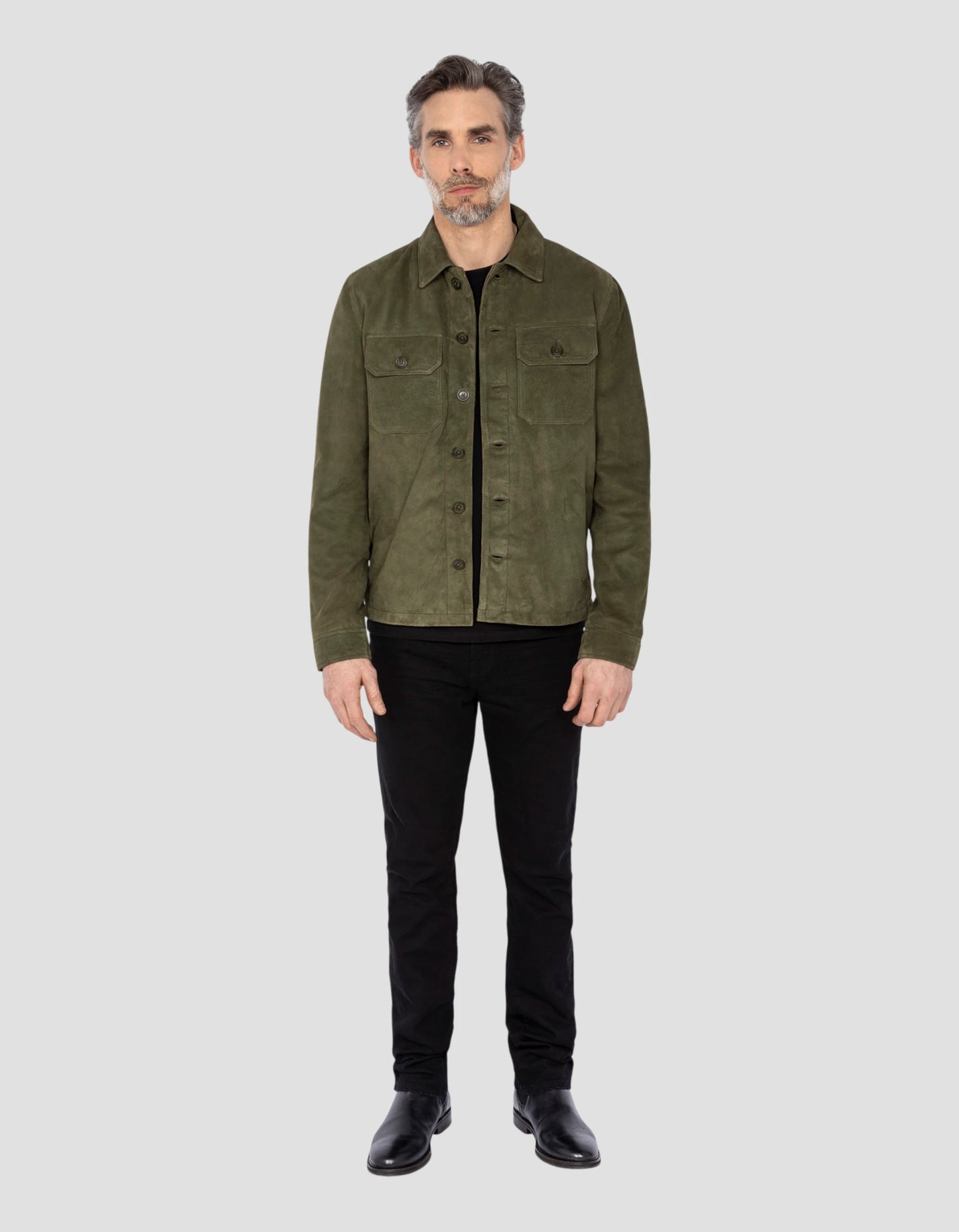 Surchemise worker kaki, cuir de chèvre