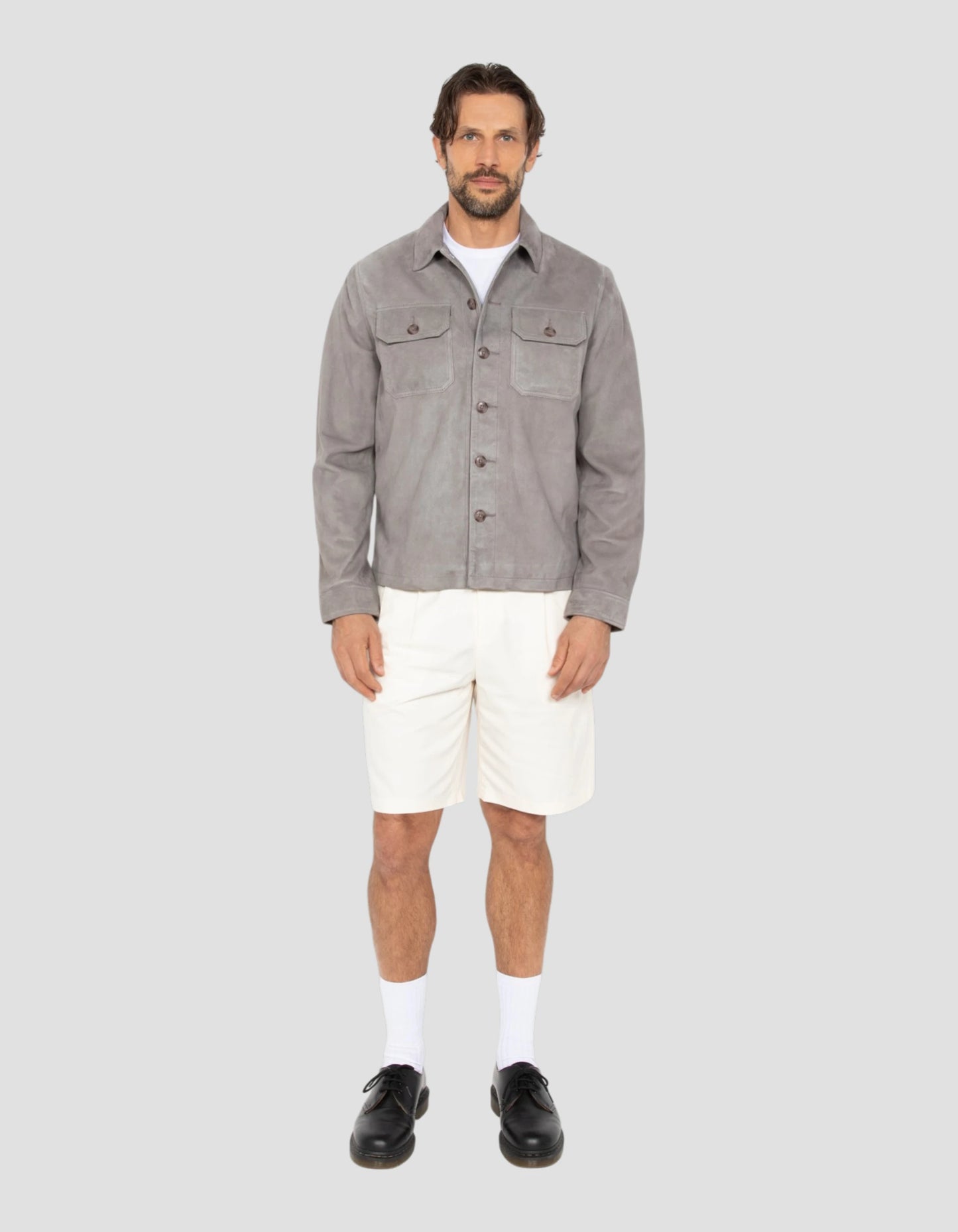 Hellgraues Arbeiter-Overshirt, Ziegenleder